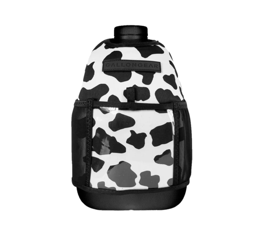 "2025" GALLON GEAR 1 GALLON BOOTY | GYM WATER BOTTLE SLEEVE (COW BLACK/WHITE)
