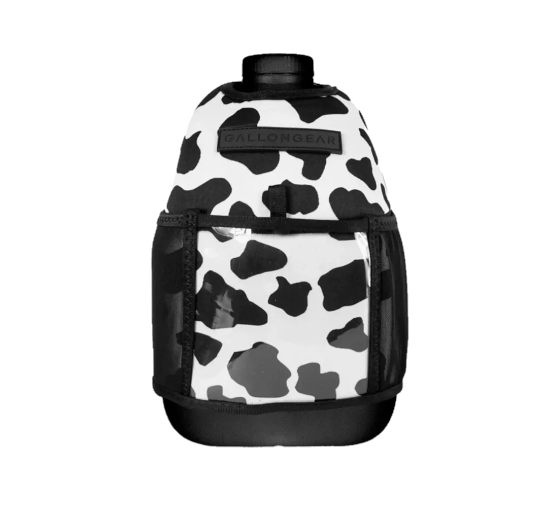 Insulated Gym Sports Sleeve | One Gallon Jug Water Bottle Sleeve | Gallon Gear | Cow Black/White