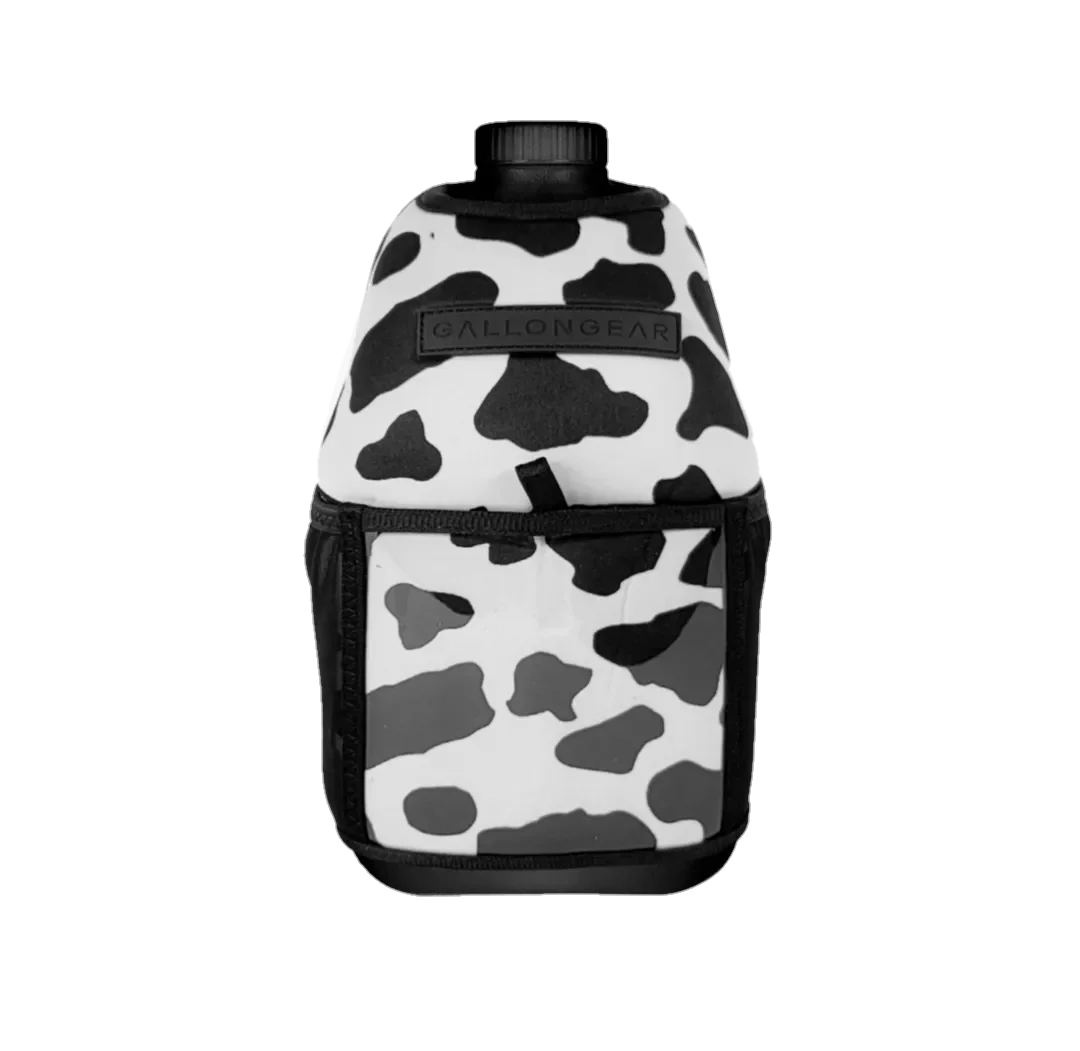 Insulated Gym Sports Sleeve | Half Gallon Jug Water Bottle Sleeve | Gallon Gear | Cow Black/White