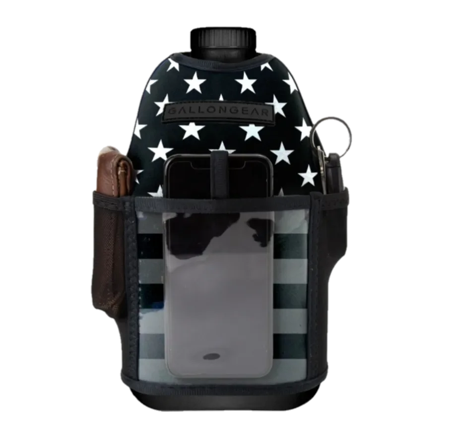 Insulated Gym Sports Sleeve | Half Gallon Jug Water Bottle Sleeve | Gallon Gear | Flag USA Grey