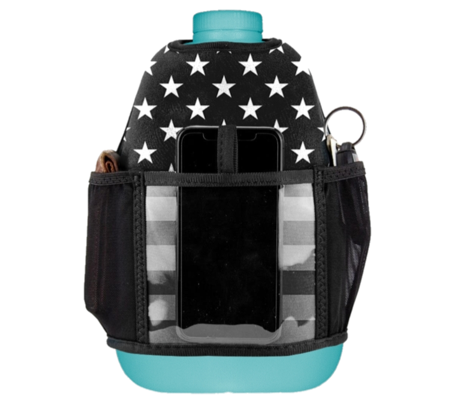 Black & Grey American Flag Sleeve Aqua Gallon Bottle Combo