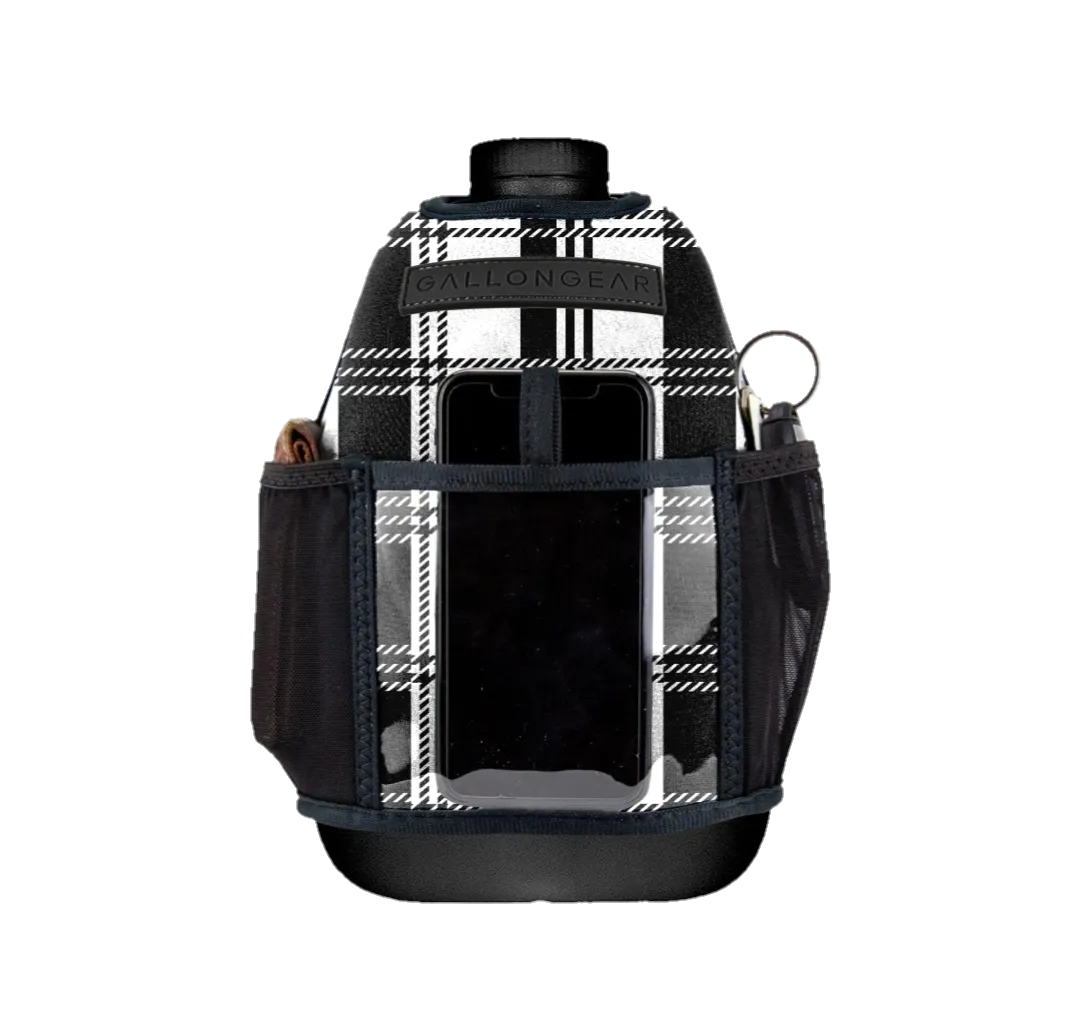 "2025" GALLON GEAR 1 GALLON BOOTY | GYM WATER BOTTLE SLEEVE (PLAID WHITE/BLACK)#