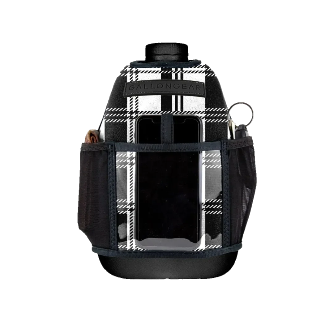 Insulated Gym Sports Sleeve | One Gallon Jug Water Bottle Sleeve | Gallon Gear | Plaid White/Black