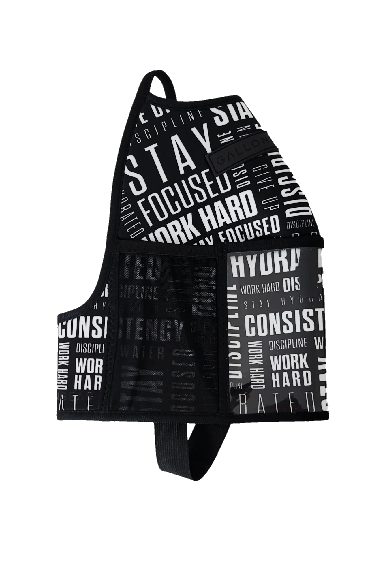 "2025" GALLON GEAR HALF GALLON BOOTY | GYM WATER BOTTLE SLEEVE (MOTIVATION BLACK/WHITE)