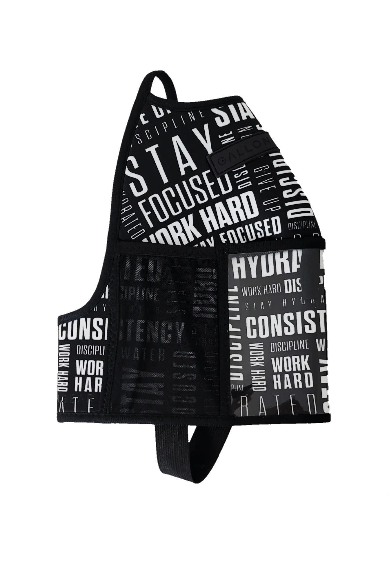 "2025" GALLON GEAR HALF GALLON BOOTY | GYM WATER BOTTLE SLEEVE (MOTIVATION BLACK/WHITE)