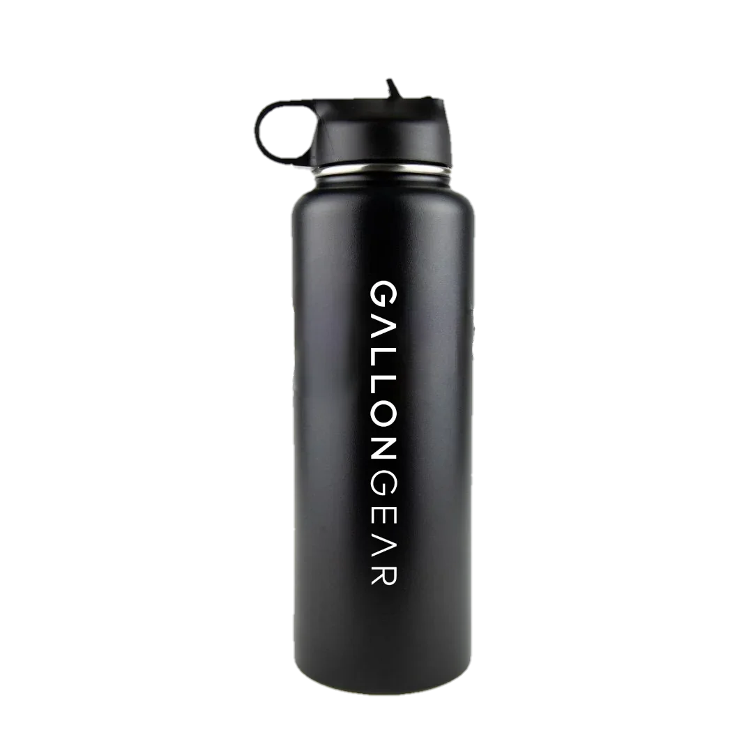 * IN STOCK * 2026 GALLON GEAR STAINLESS STEEL INSULATED WATER BOTTLE 40oz LID WITH STRAW | KEEP COLD FOR 24 HOURS | HOT FOR 12 HOURS (BLACK)