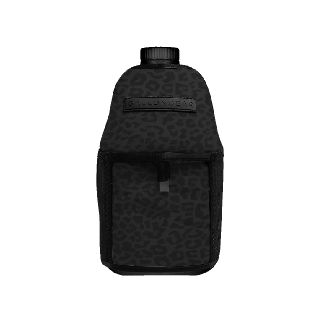 "2025" GALLON GEAR HALF GALLON BOOTY | GYM WATER BOTTLE SLEEVE (LEOPARD BLACK)