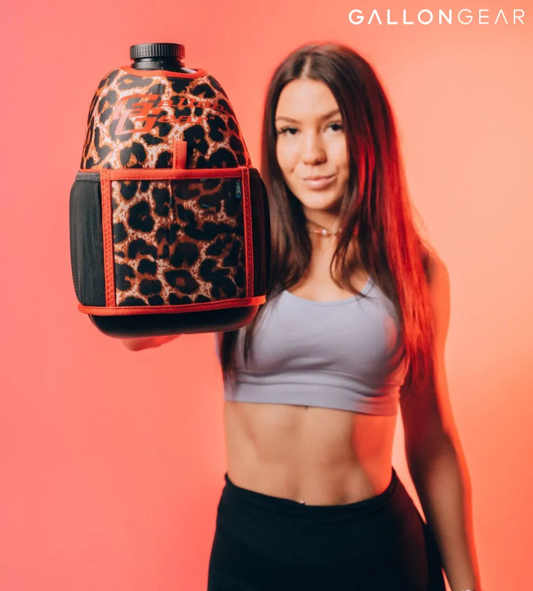 "2025" GALLON GEAR 1 GALLON BOOTY | GYM WATER BOTTLE SLEEVE (LEOPARD RED)#