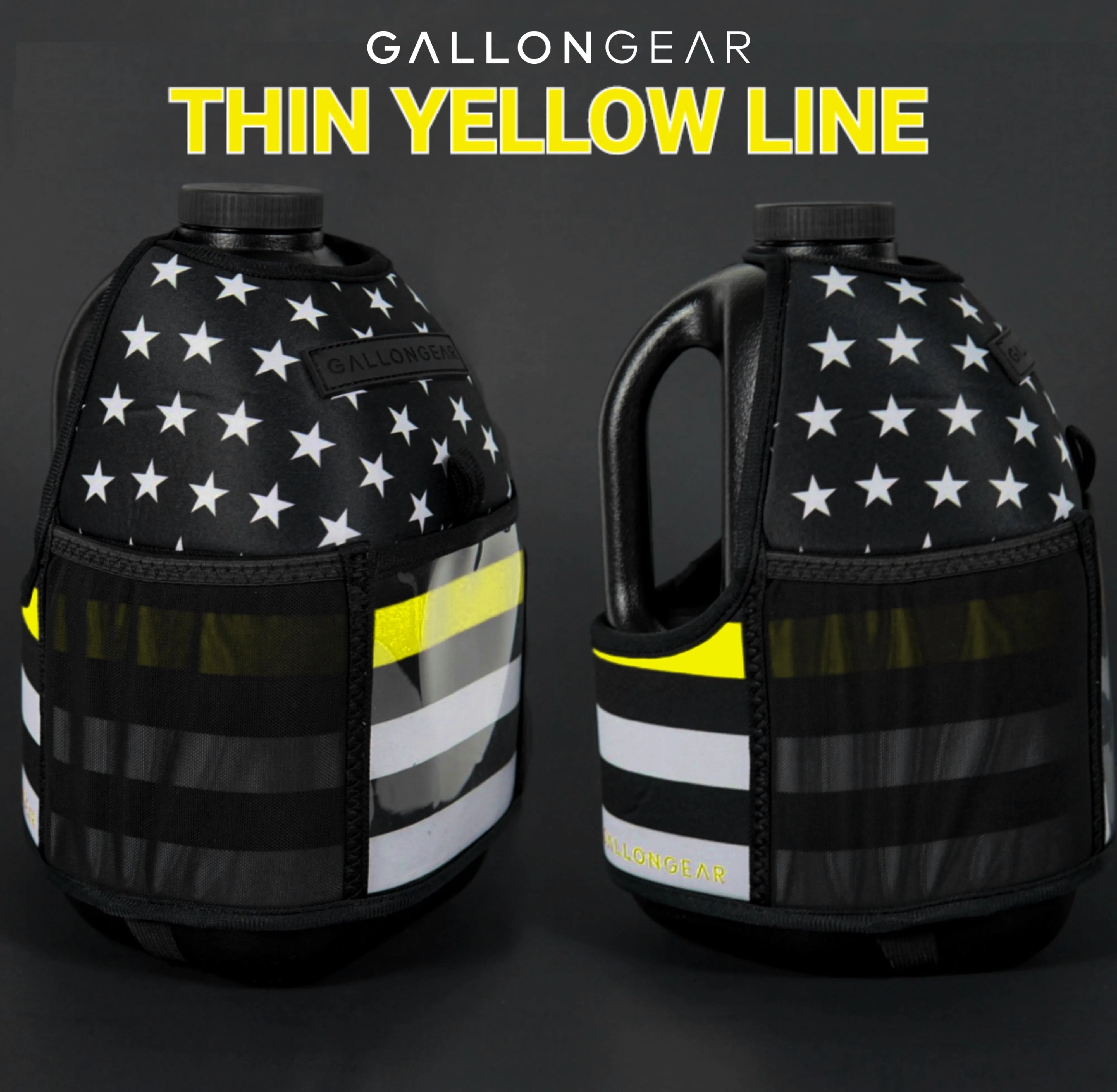 "2025" GALLON GEAR 1 GALLON BOOTY | GYM WATER BOTTLE SLEEVE (THIN YELLOW LINE)#