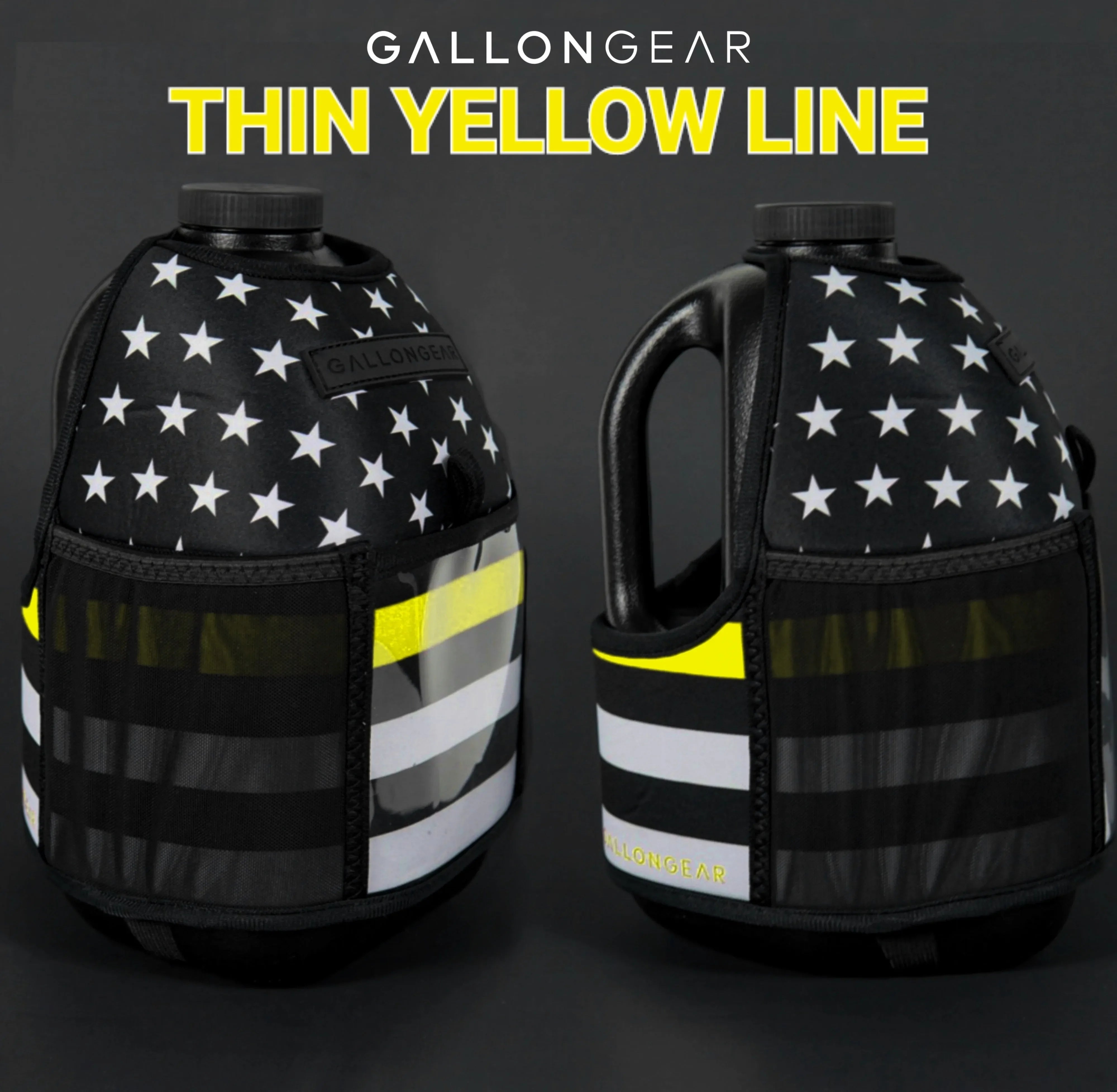 Insulated Gym Sports Sleeve | One Gallon Jug Water Bottle Sleeve | Gallon Gear | Thin Yellow Line