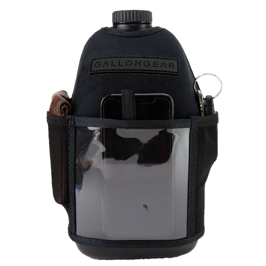 "2025" GALLON GEAR HALF GALLON BOOTY | GYM WATER BOTTLE SLEEVE | MESH POCKETS (BLACK)