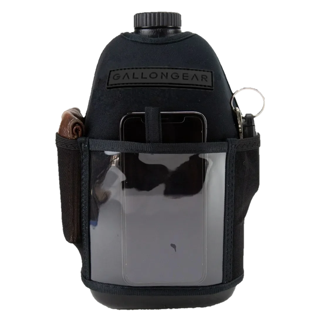 "2025" GALLON GEAR HALF GALLON BOOTY | GYM WATER BOTTLE SLEEVE | MESH POCKETS (BLACK)