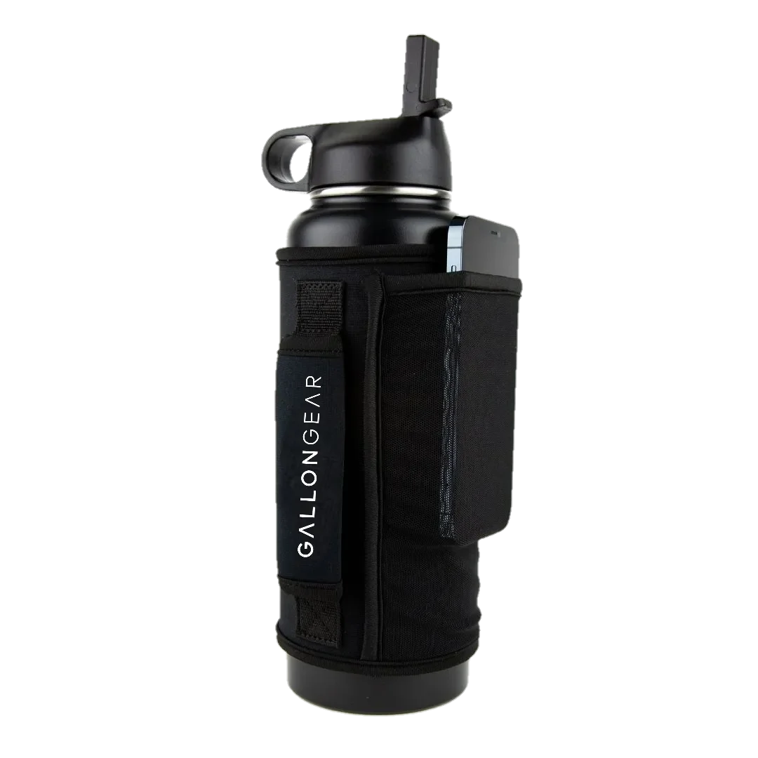Water Bottle Stainless Steel Sleeve with Handle 40 Oz | Gallon Gear | Black | Hot/Cold