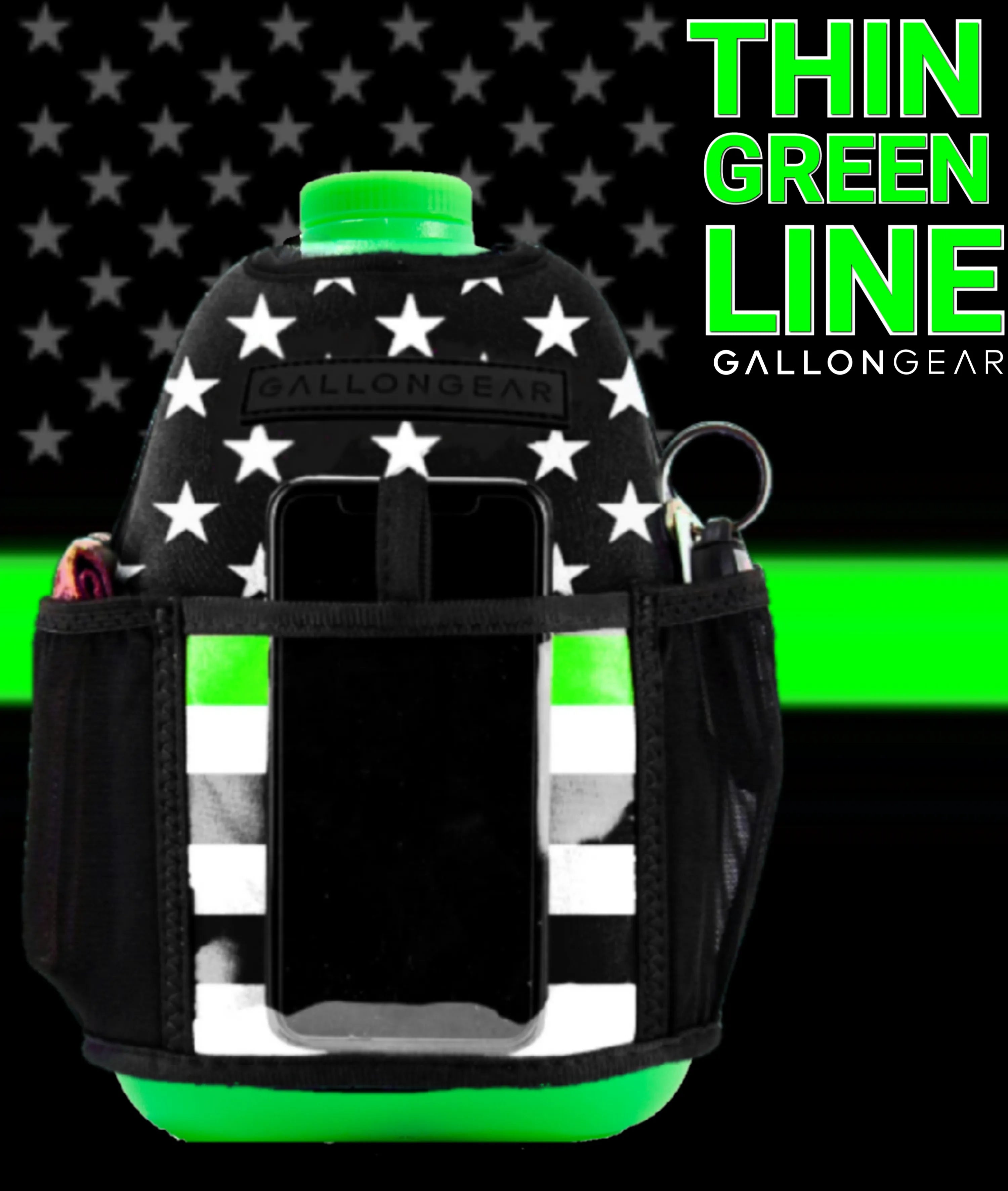 "2025" GALLON GEAR 1 GALLON BOOTY | GYM WATER BOTTLE SLEEVE (THIN GREEN LINE)#