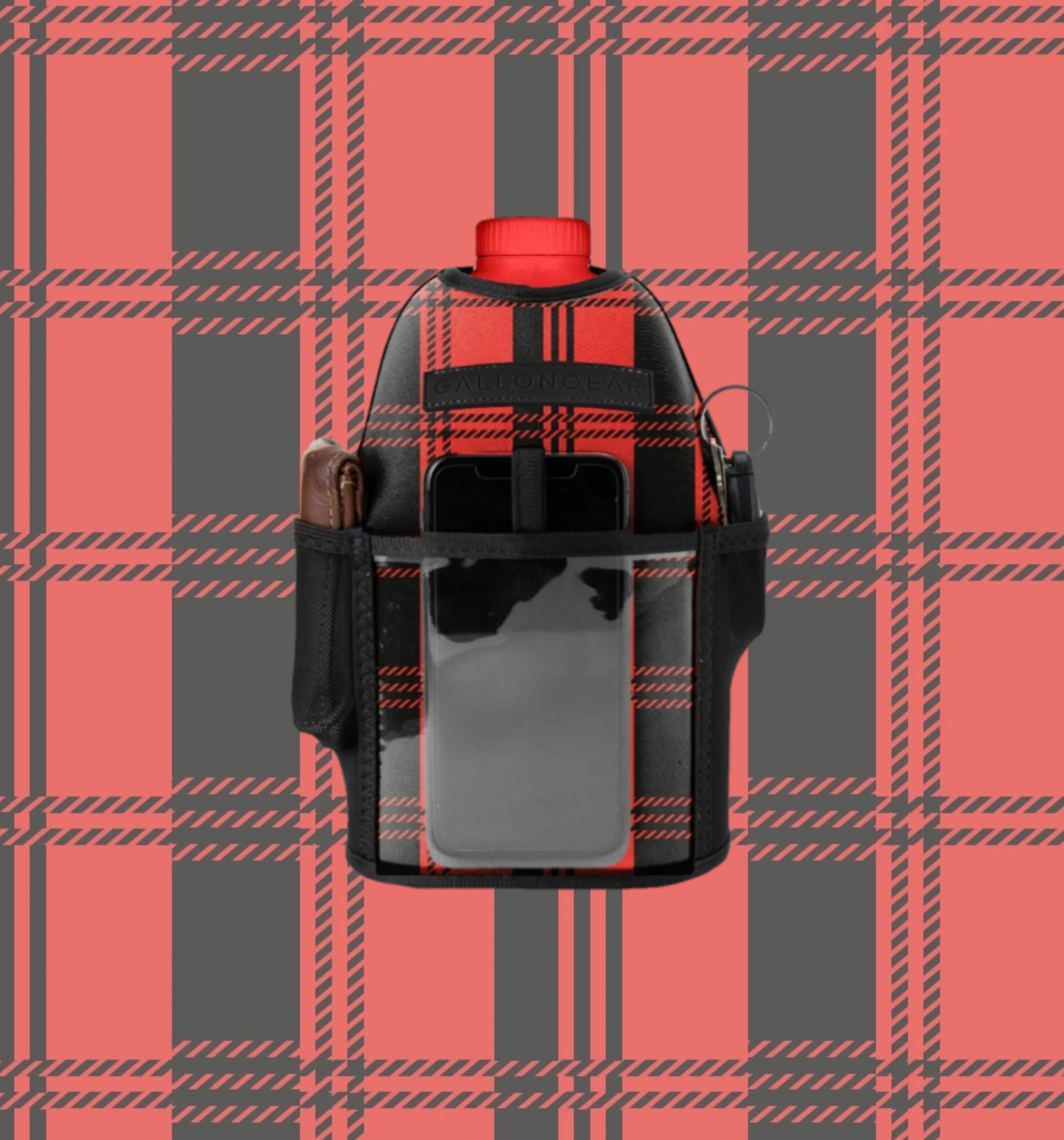 "2025" GALLON GEAR HALF GALLON BOOTY | GYM WATER BOTTLE SLEEVE (PLAID RED)#