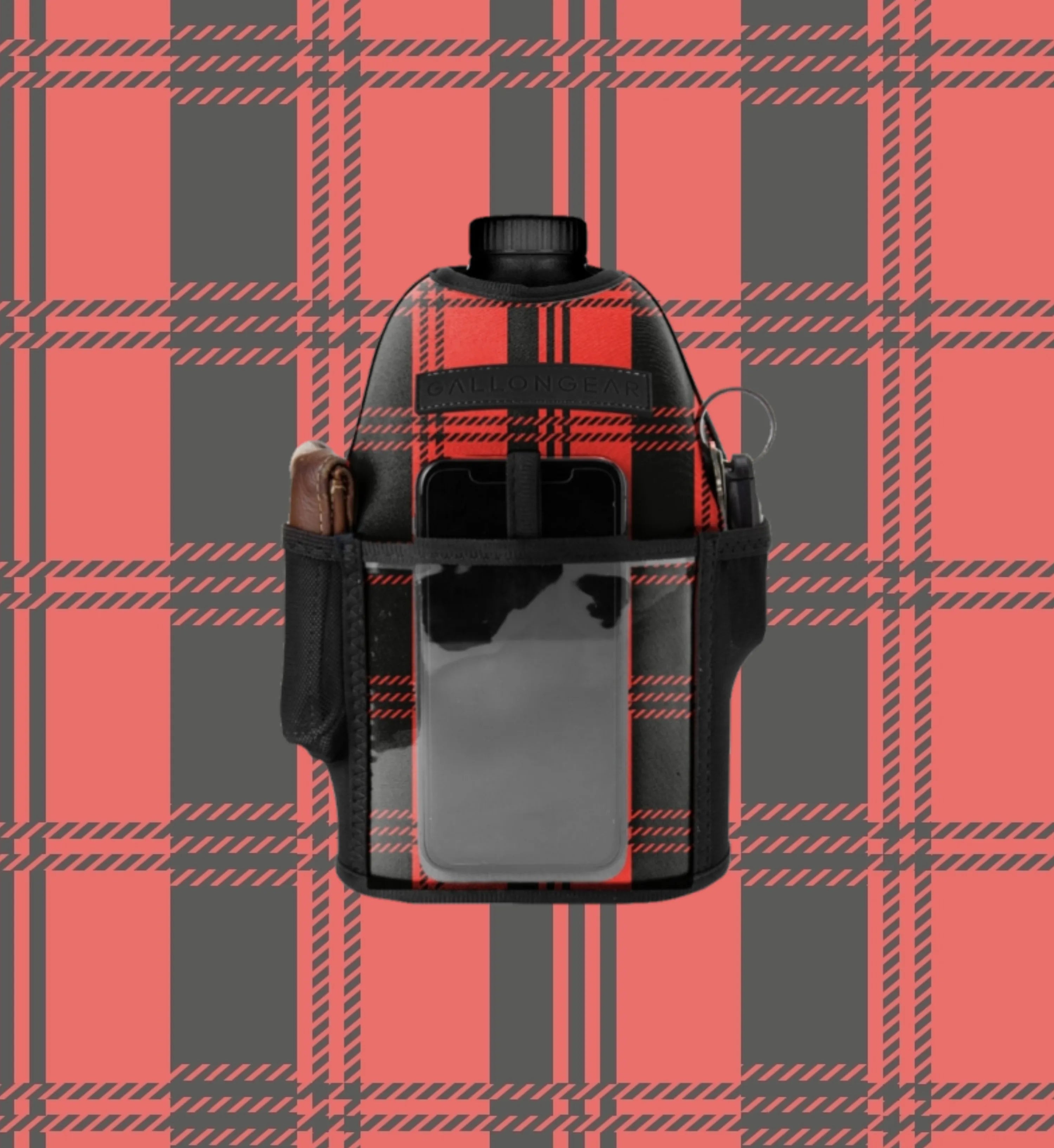 "2025" GALLON GEAR HALF GALLON BOOTY | GYM WATER BOTTLE SLEEVE (PLAID RED)#