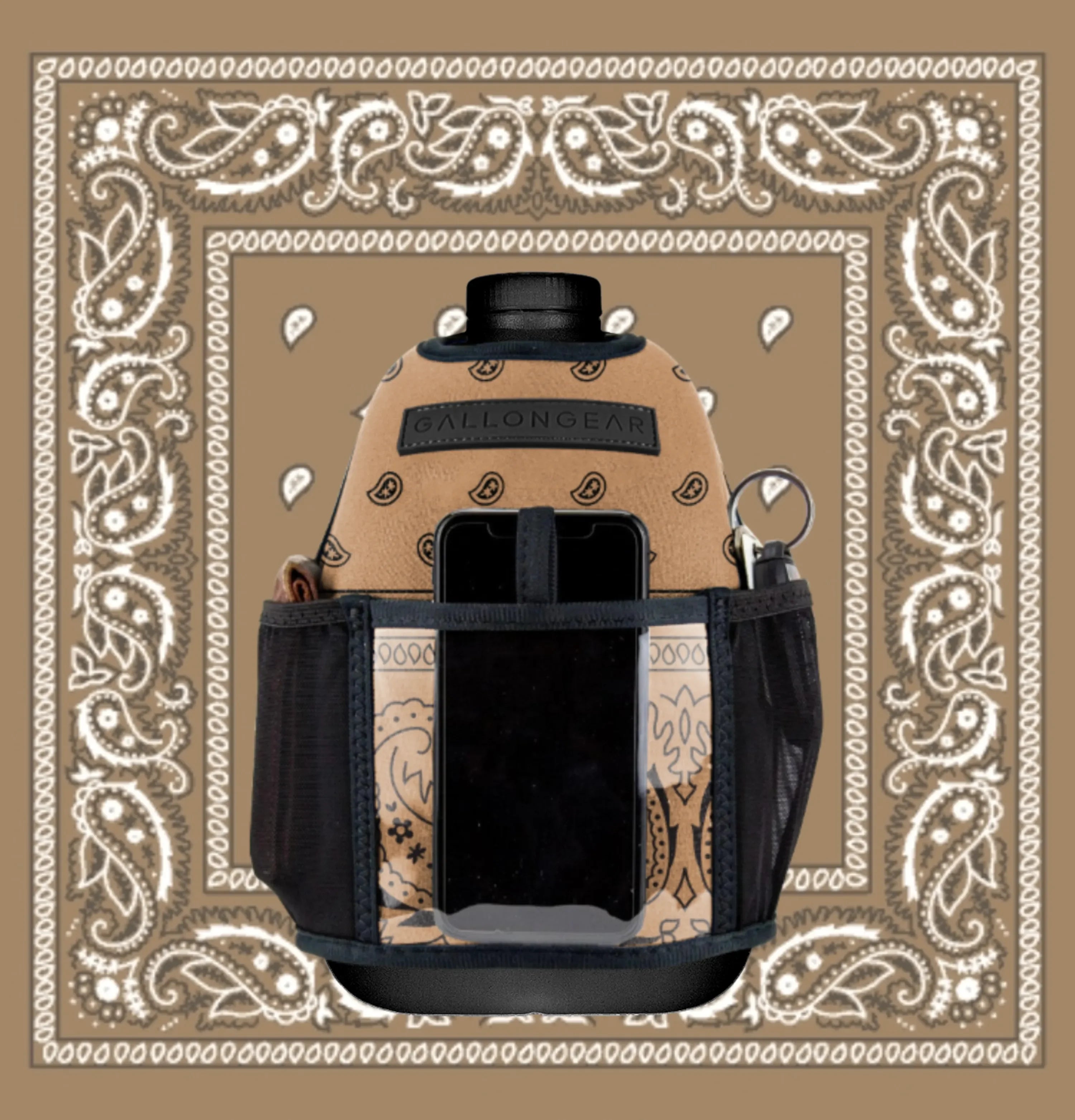 "2025" GALLON GEAR 1 GALLON BOOTY | GYM WATER BOTTLE SLEEVE (BANDANA TAN)