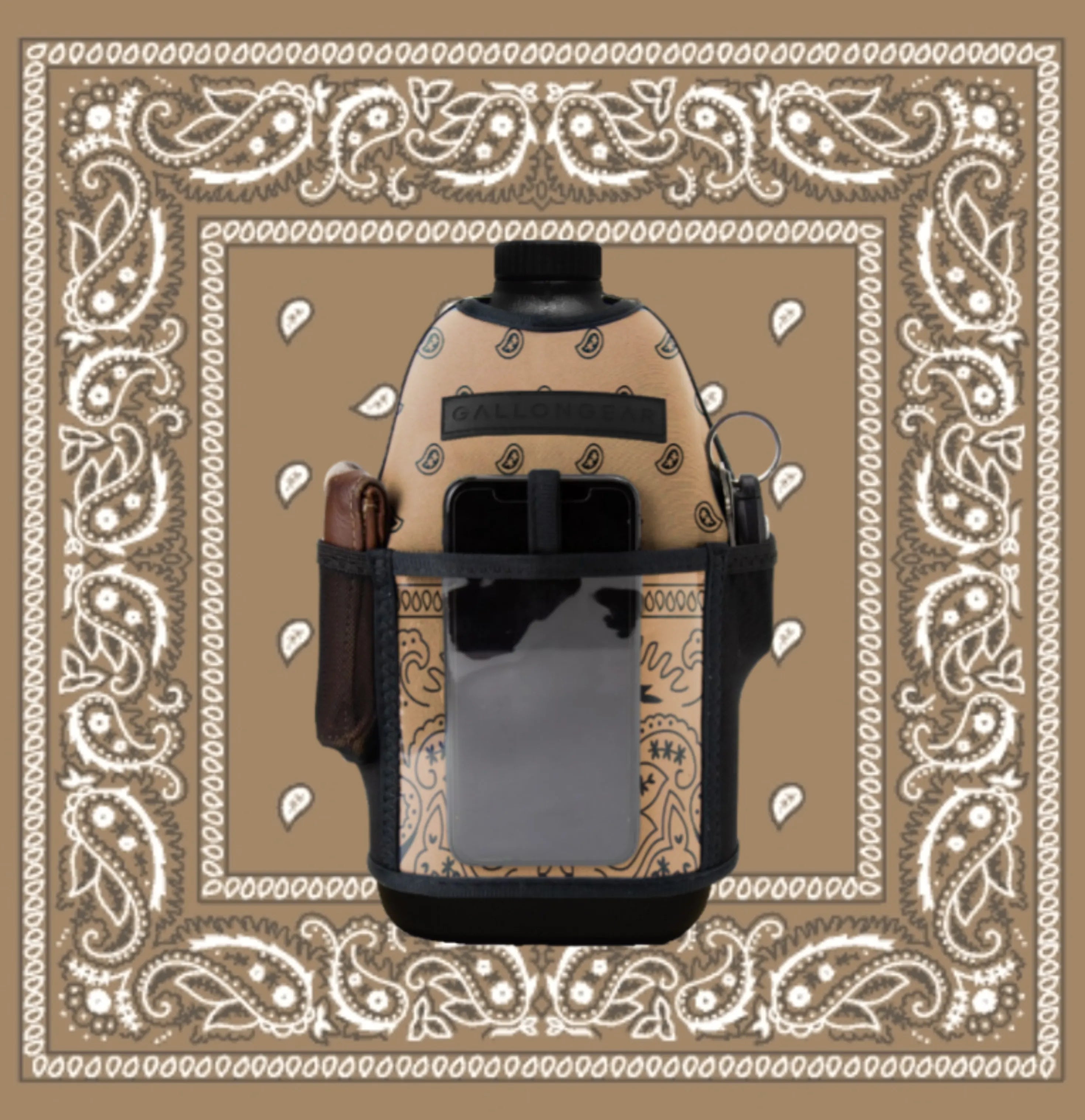 "2025" GALLON GEAR HALF GALLON BOOTY | GYM WATER BOTTLE SLEEVE (BANDANA TAN)