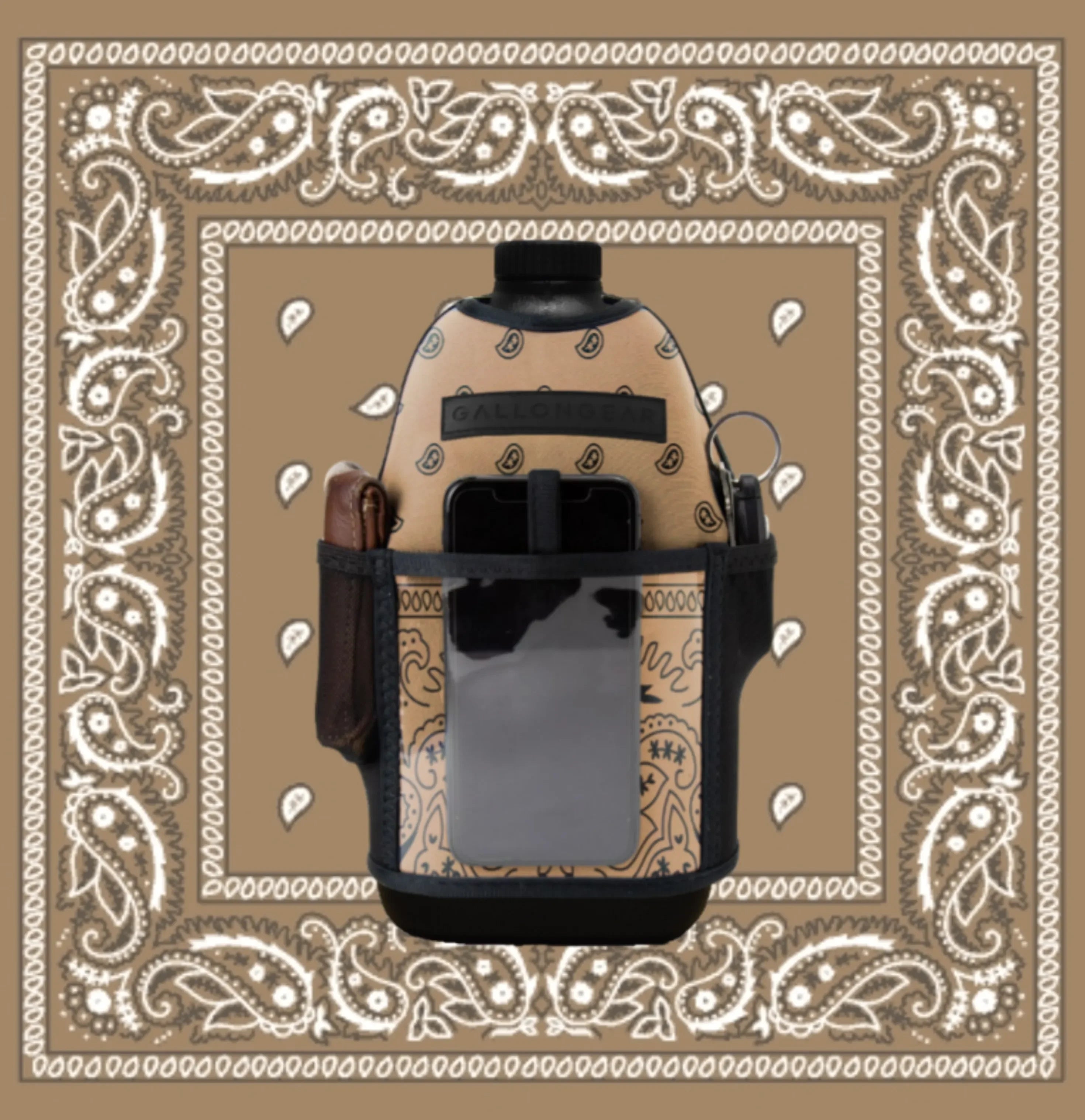Insulated Gym Sports Sleeve | Half Gallon Jug Water Bottle Sleeve | Gallon Gear | Bandana Tan