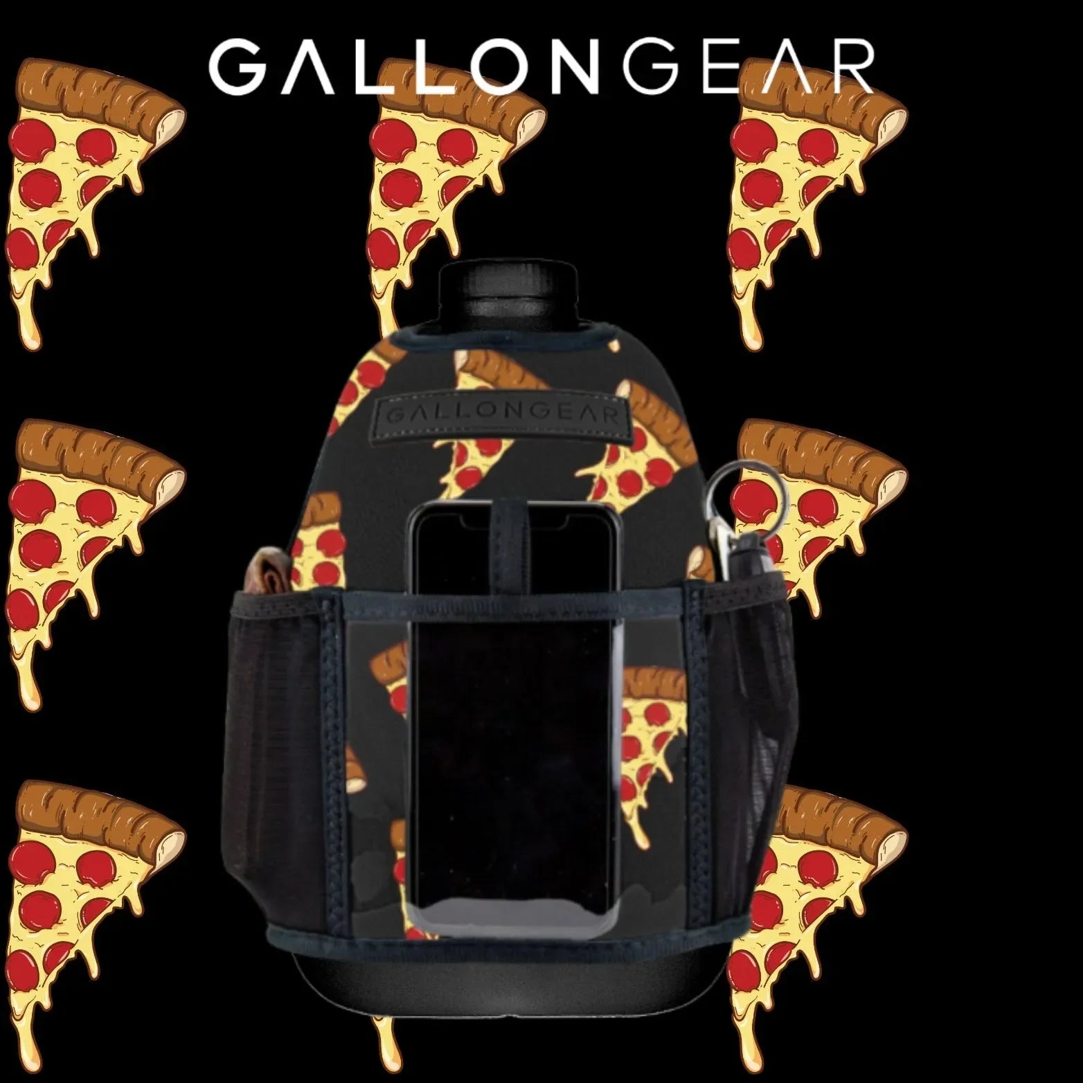 "2025" GALLON GEAR HALF GALLON BOOTY | GYM WATER BOTTLE SLEEVE (PIZZA BLACK)
