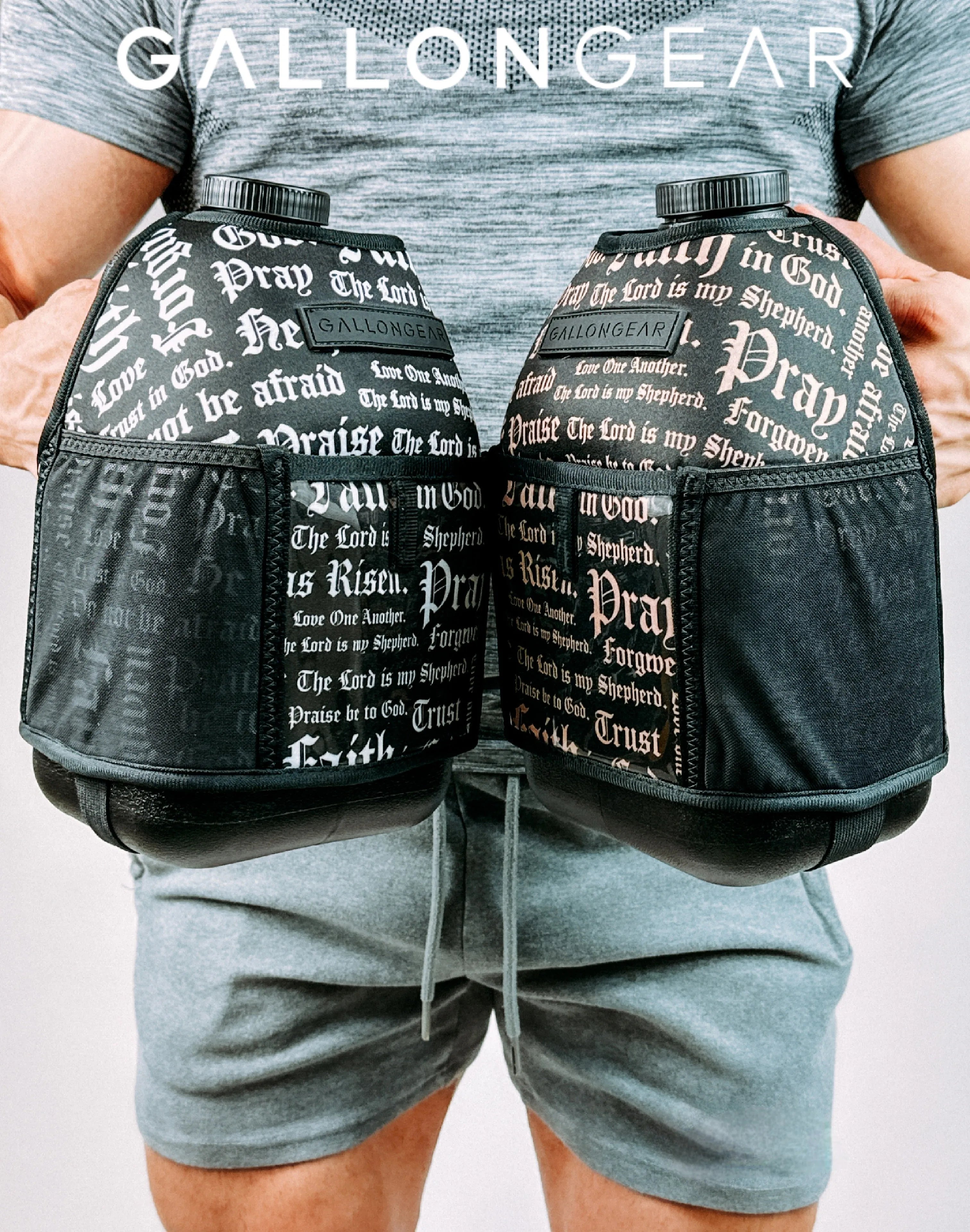 "2025" GALLON GEAR BOOTY 1 GALLON | GYM WATER BOTTLE SLEEVE (SCRIPTURE BLACK/WHITE)#