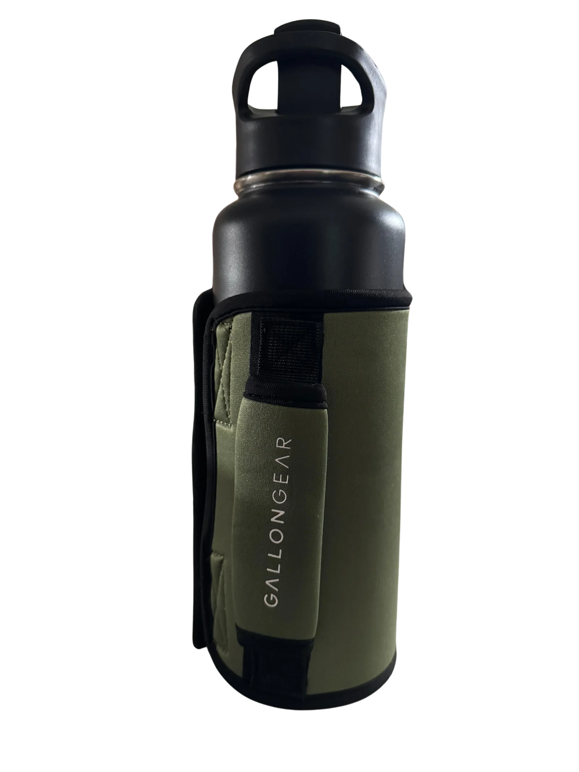 * IN STOCK * 2026 GALLON GEAR STAINLESS STEEL COMBO INSULATED WATER BOTTLE | WITH HANDLE SNAP TOP LID 40 OUNCE | GYM WATER BOTTLE WITH SLEEVE | NEOPRENE SLEEVE WITH CARRYING HANDLE (BLACK BOTTLE OLIVE SLEEVE)