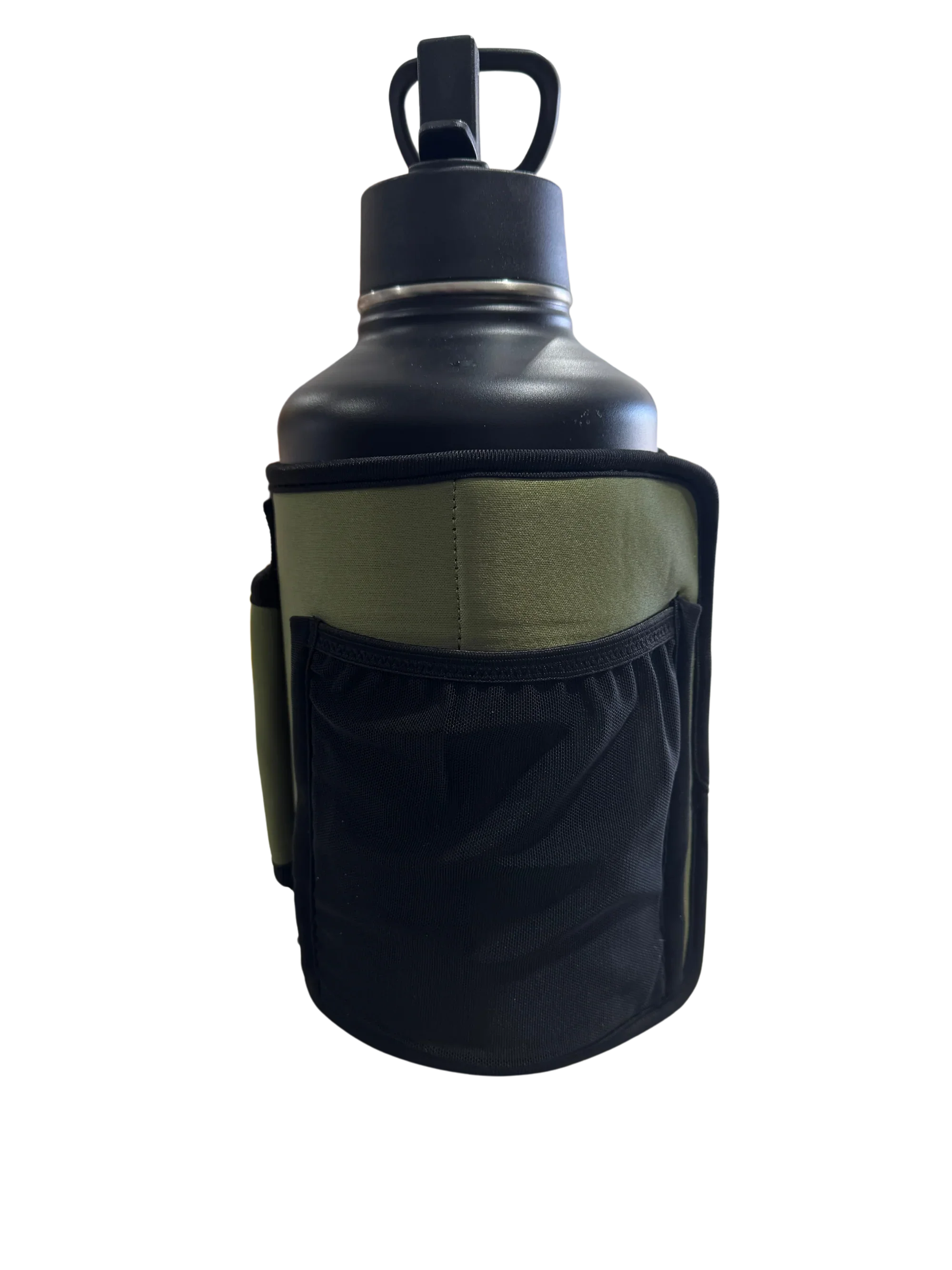 Water Bottle Stainless Steel Combo with Straw and Sleeve 64 Oz | Gallon Gear | Black Bottle | Olive/Black Sleeve | Hot/Cold