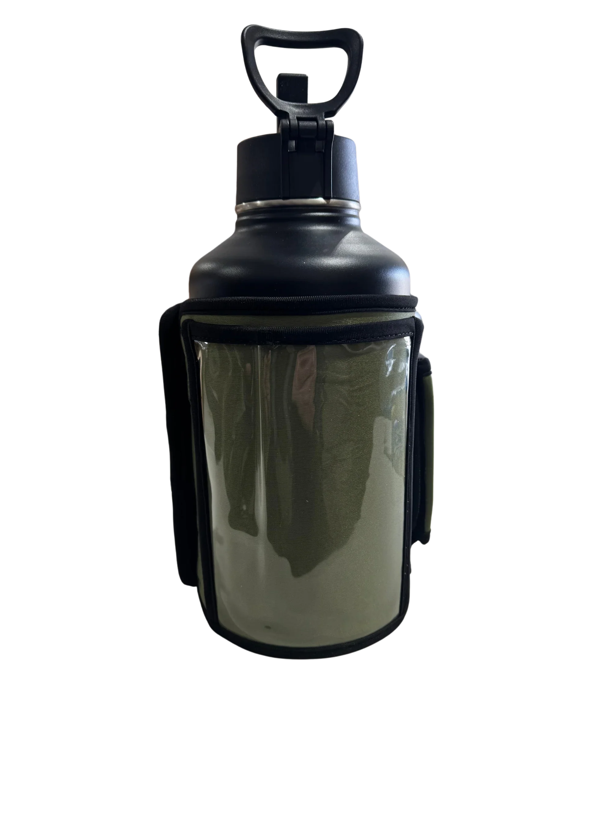 * IN STOCK * 2026 GALLON GEAR COMBO 64 OUNCE STAINLESS STEEL BLACK | GYM WATER BOTTLE WITH SLEEVE | NEOPRENE SLEEVE WITH CARRYING HANDLE (BLACK BOTTLE/OLIVE SLEEVE)