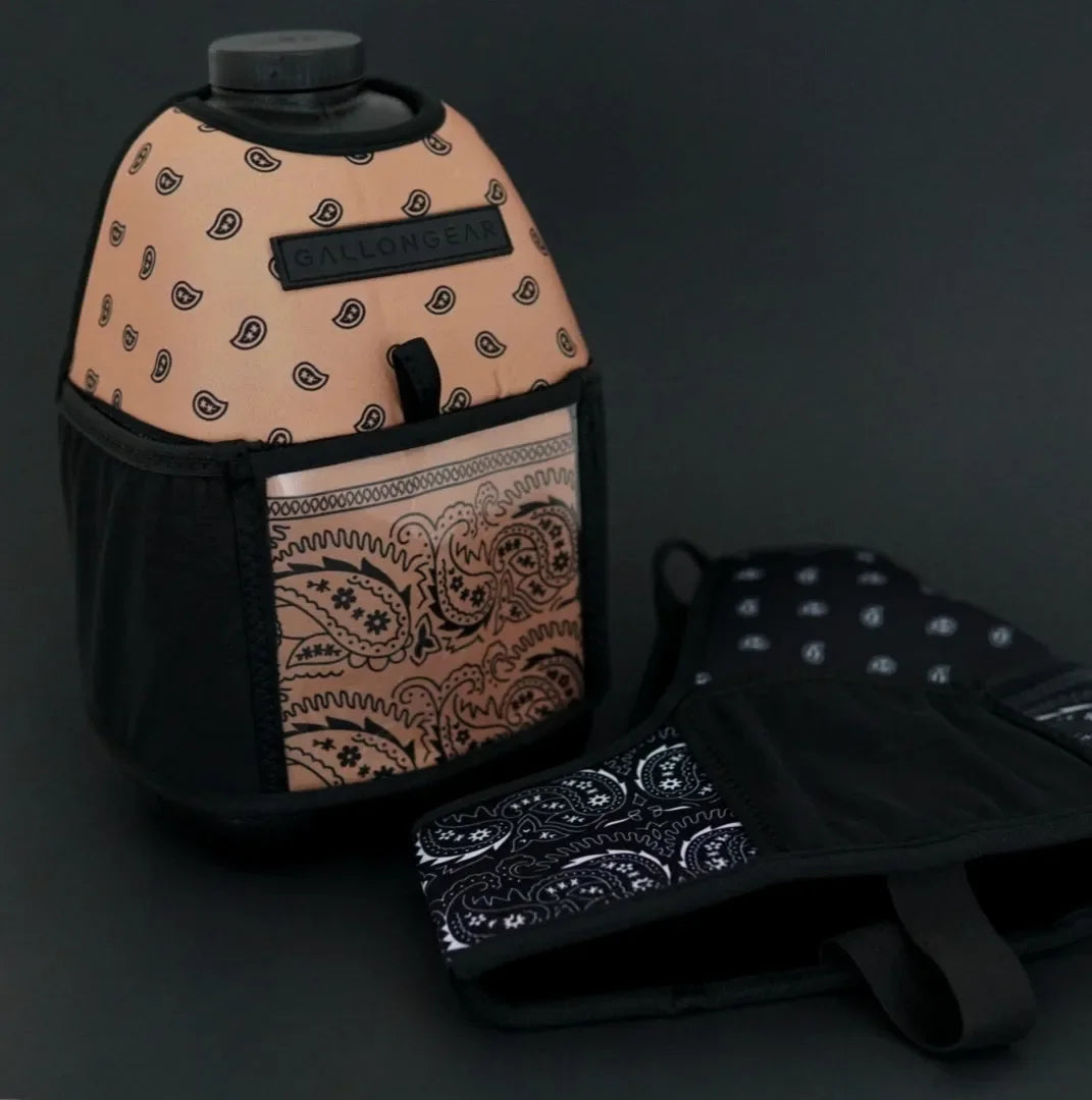 "2025" GALLON GEAR 1 GALLON BOOTY | GYM WATER BOTTLE SLEEVE (BANDANA TAN)