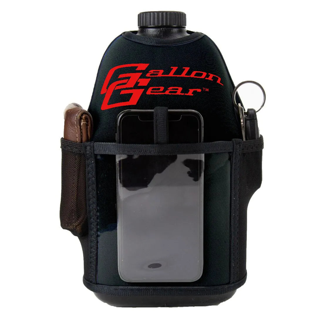 "2025" GALLON GEAR HALF GALLON BOOTY | GYM WATER BOTTLE SLEEVE (BLACK/RED)