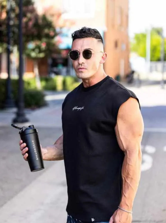 * IN STOCK * 2025 GALLON GEAR STAINLESS STEEL INSULATED SHAKER BOTTLE | SHAKER BALL AND MIXER LID INCLUDED 25oz/750ml CAPACITY | KEEPS LIQUIDS COLD FOR 24 HOURS AND HOT FOR 12 HOURS (BLACK)