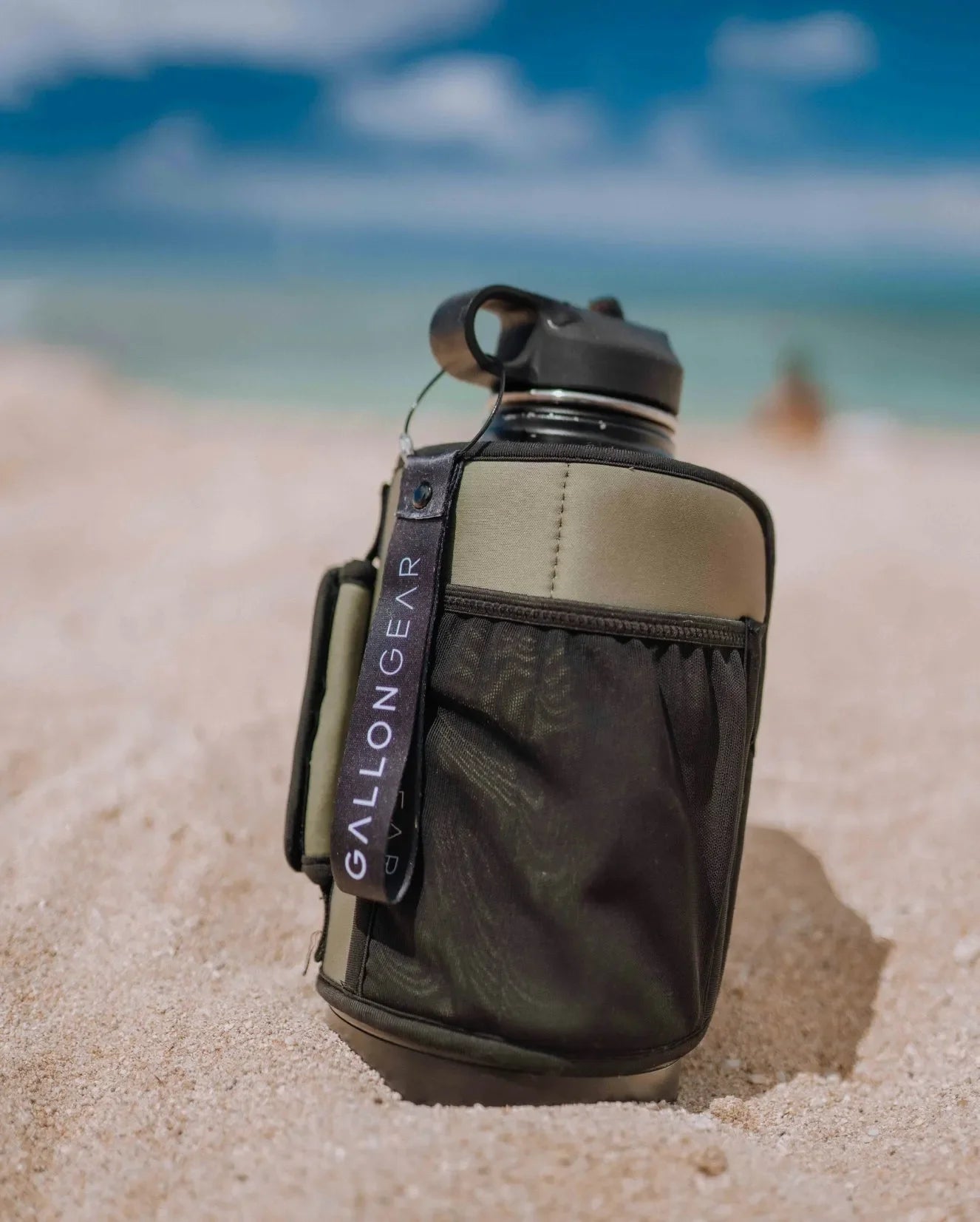 * IN STOCK * 2026 GALLON GEAR COMBO 64 OUNCE STAINLESS STEEL WHITE | GYM WATER BOTTLE WITH SLEEVE | NEOPRENE SLEEVE WITH CARRYING HANDLE (WHITE BOTTLE/OLIVE SLEEVE)