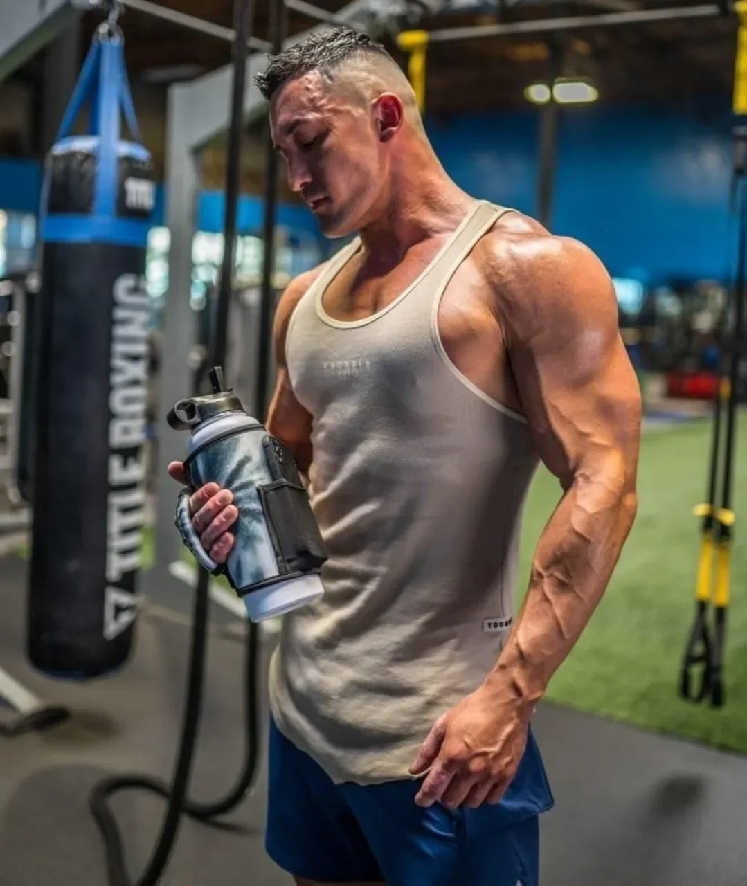 Water Bottle Stainless Steel Sleeve with Handle 40 Oz | Gallon Gear | Tye-Die Green/White/Black | Hot/Cold
