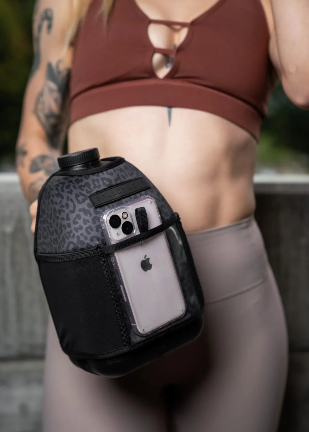 "2025" GALLON GEAR 1 GALLON BOOTY | GYM WATER BOTTLE SLEEVE (LEOPARD BLACK)