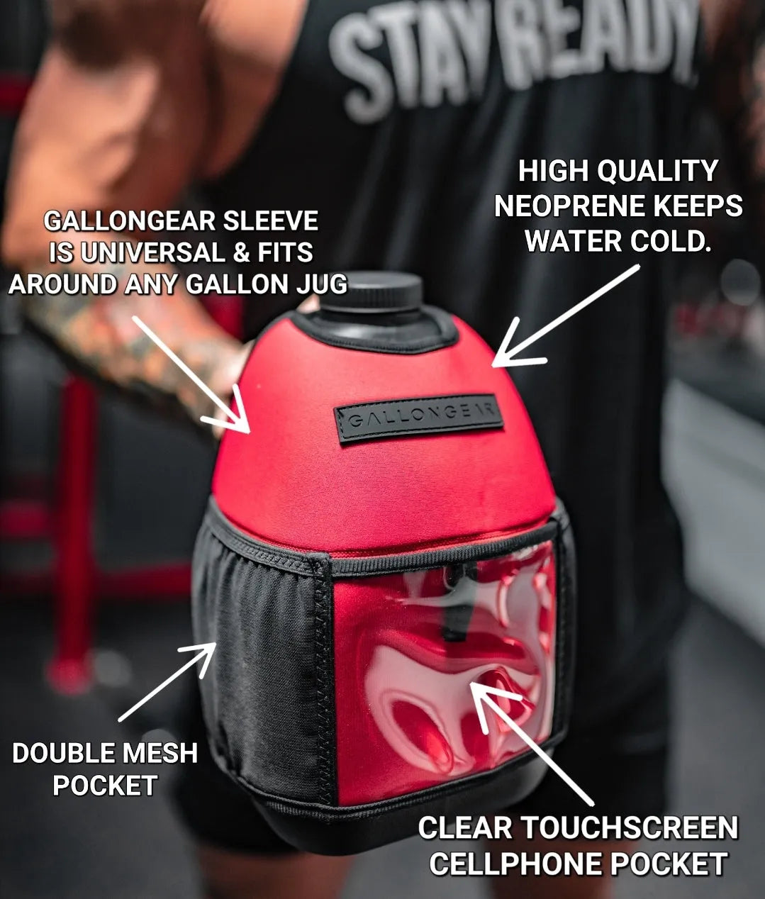 "2025" GALLON GEAR 1 GALLON BOOTY | GYM WATER BOTTLE SLEEVE (RED/BLACK)