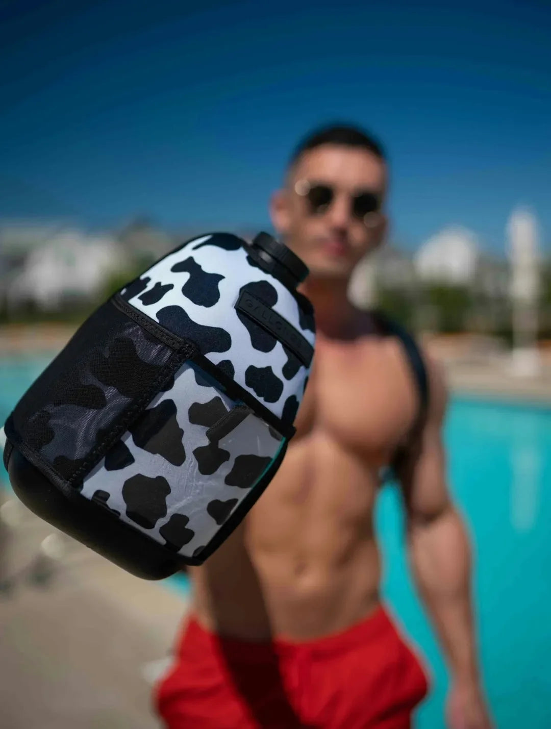 Insulated Gym Sports Sleeve | Half Gallon Jug Water Bottle Sleeve | Gallon Gear | Cow Black/White
