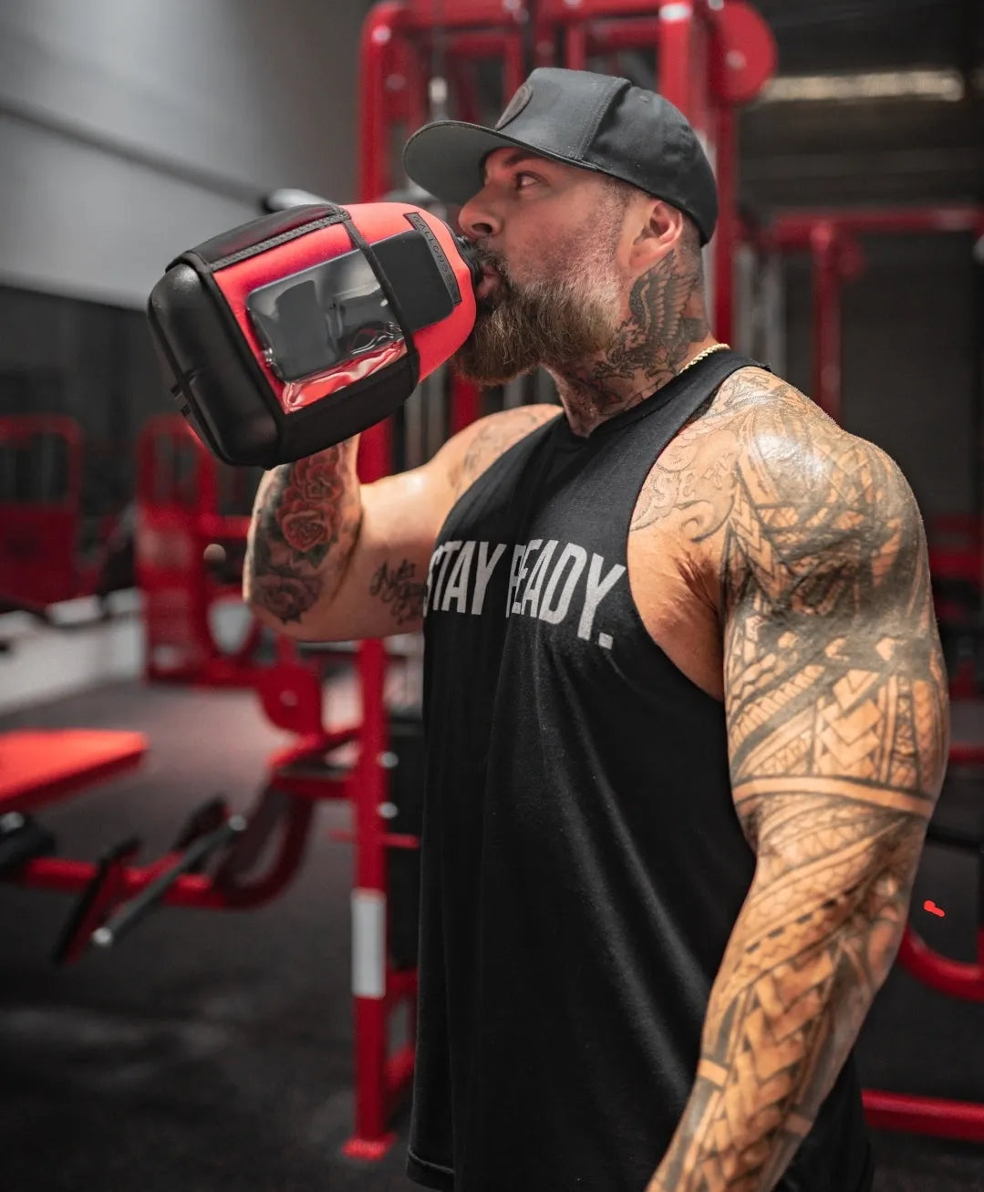 "2025" GALLON GEAR 1 GALLON BOOTY | GYM WATER BOTTLE SLEEVE (RED/BLACK)