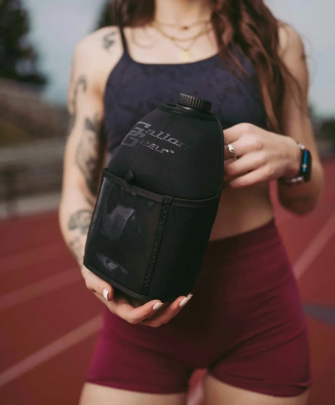 "2025" GALLON GEAR HALF GALLON BOOTY | GYM WATER BOTTLE SLEEVE | MESH POCKETS (BLACK)
