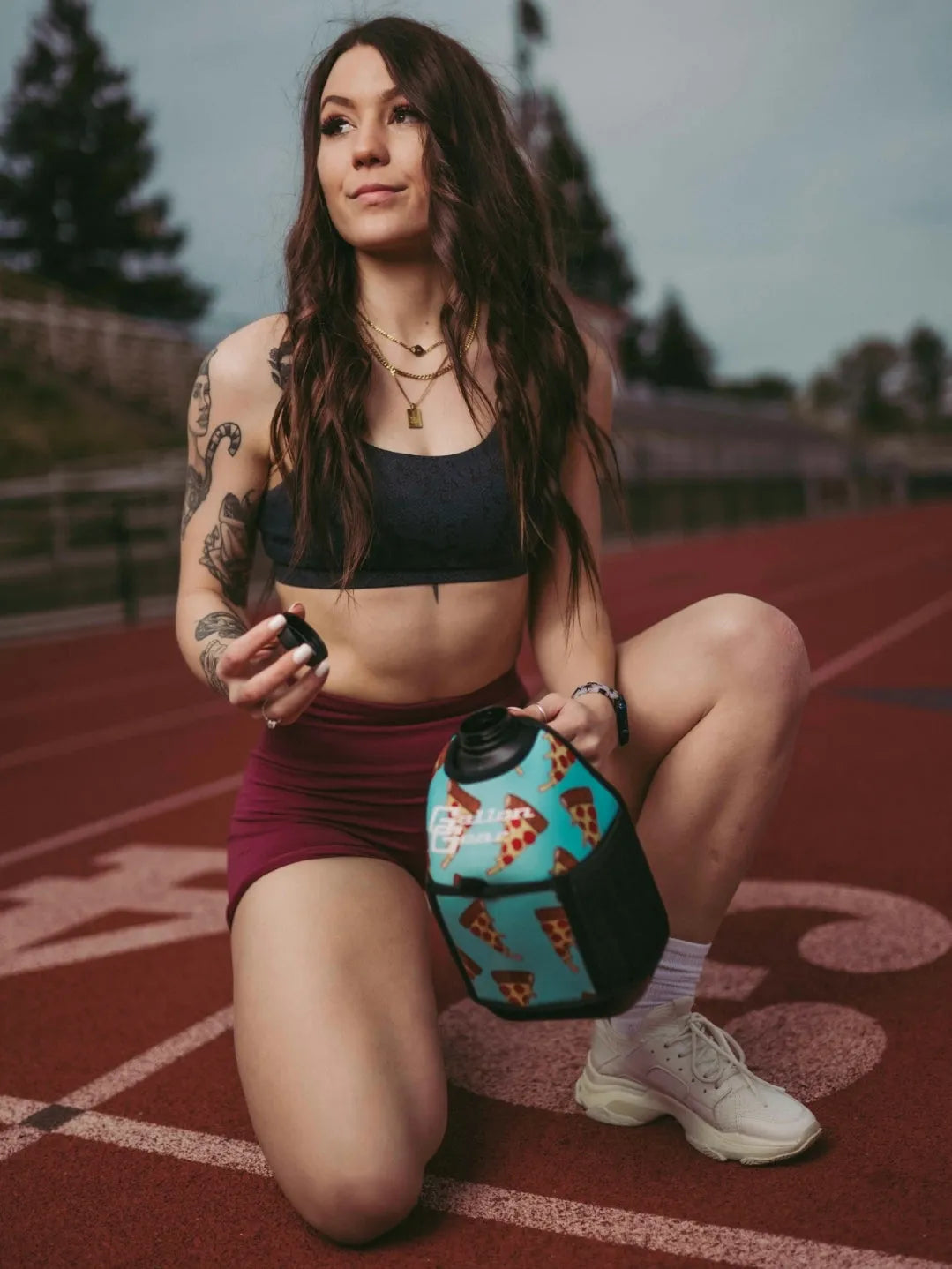 "2025" GALLON GEAR 1 GALLON BOOTY | GYM WATER BOTTLE SLEEVE (PIZZA AQUA)#