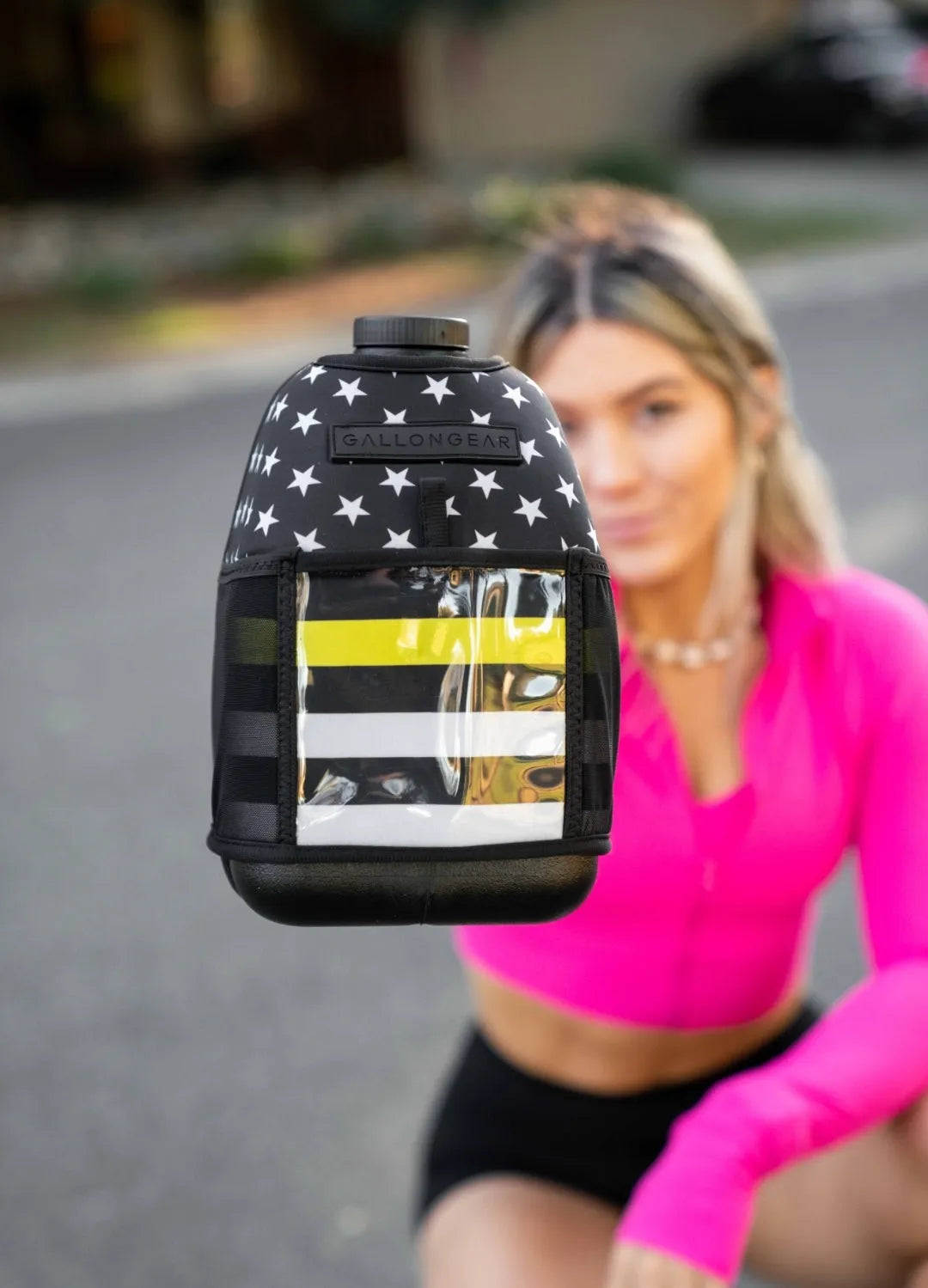 "2025" GALLON GEAR 1 GALLON BOOTY | GYM WATER BOTTLE SLEEVE (THIN YELLOW LINE)#