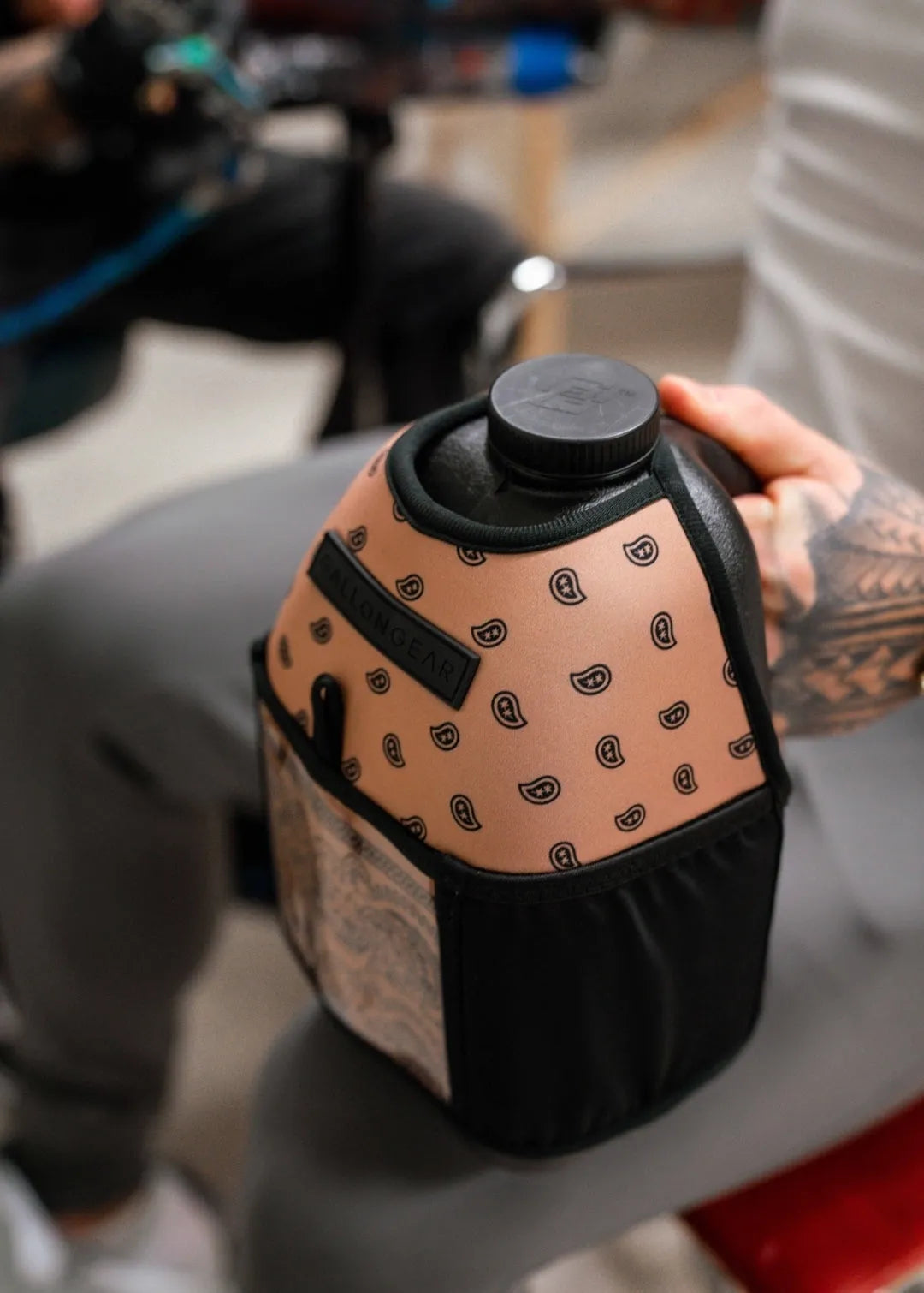"2025" GALLON GEAR 1 GALLON BOOTY | GYM WATER BOTTLE SLEEVE (BANDANA TAN)