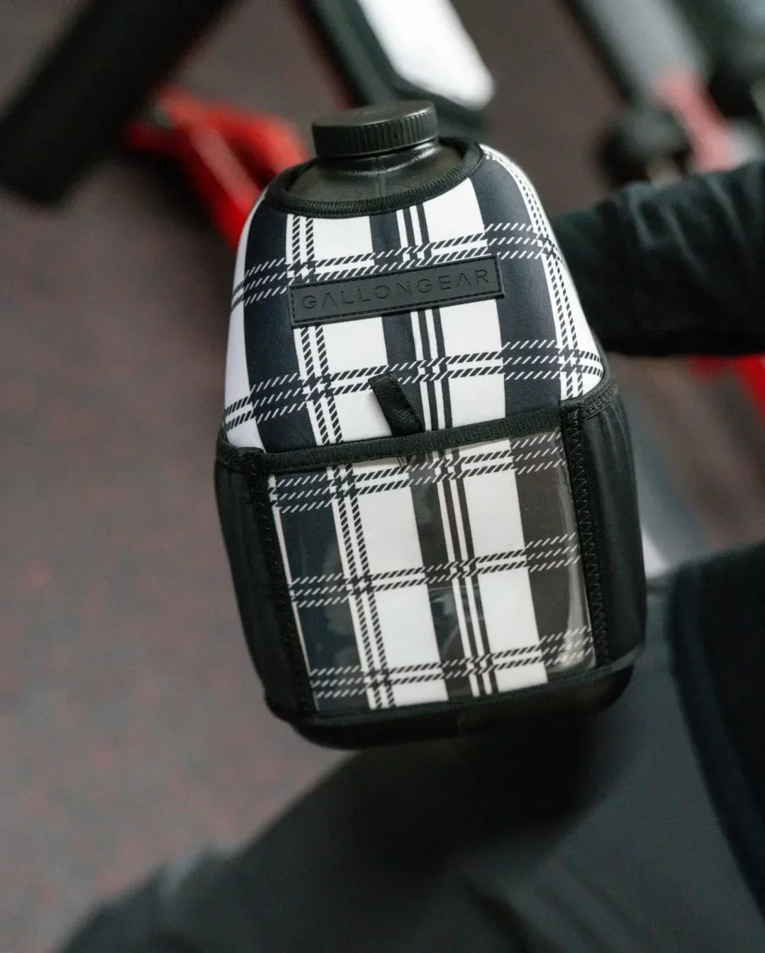 Insulated Gym Sports Sleeve | One Gallon Jug Water Bottle Sleeve | Gallon Gear | Plaid White/Black