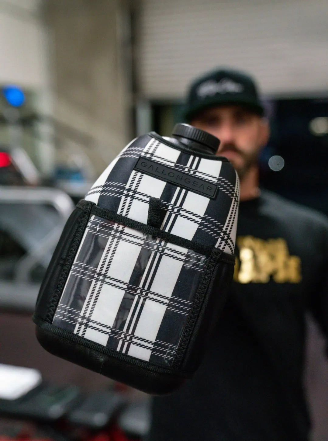 "2025" GALLON GEAR 1 GALLON BOOTY | GYM WATER BOTTLE SLEEVE (PLAID WHITE/BLACK)#