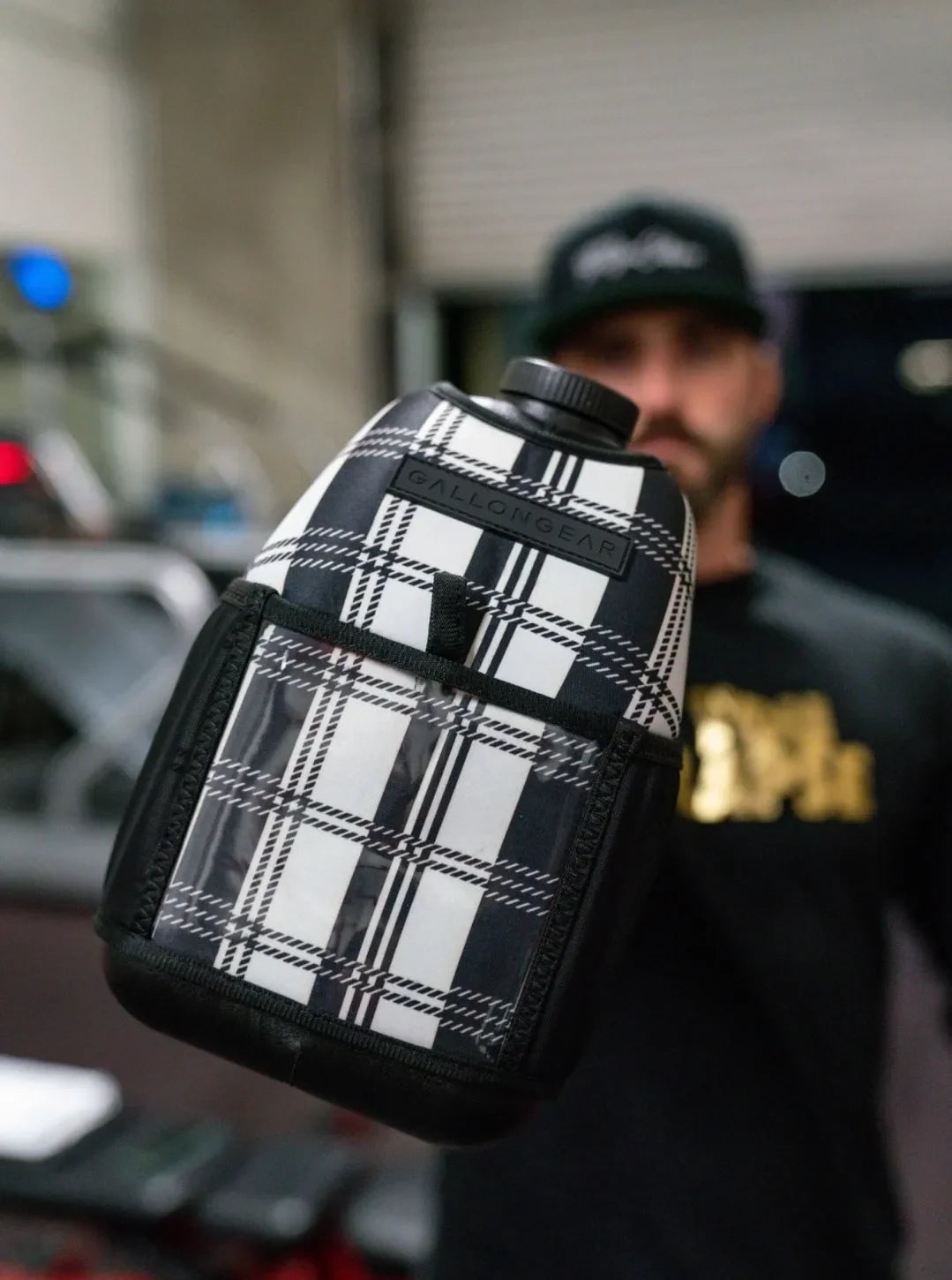 "2025" GALLON GEAR 1 GALLON BOOTY | GYM WATER BOTTLE SLEEVE (PLAID WHITE/BLACK)#