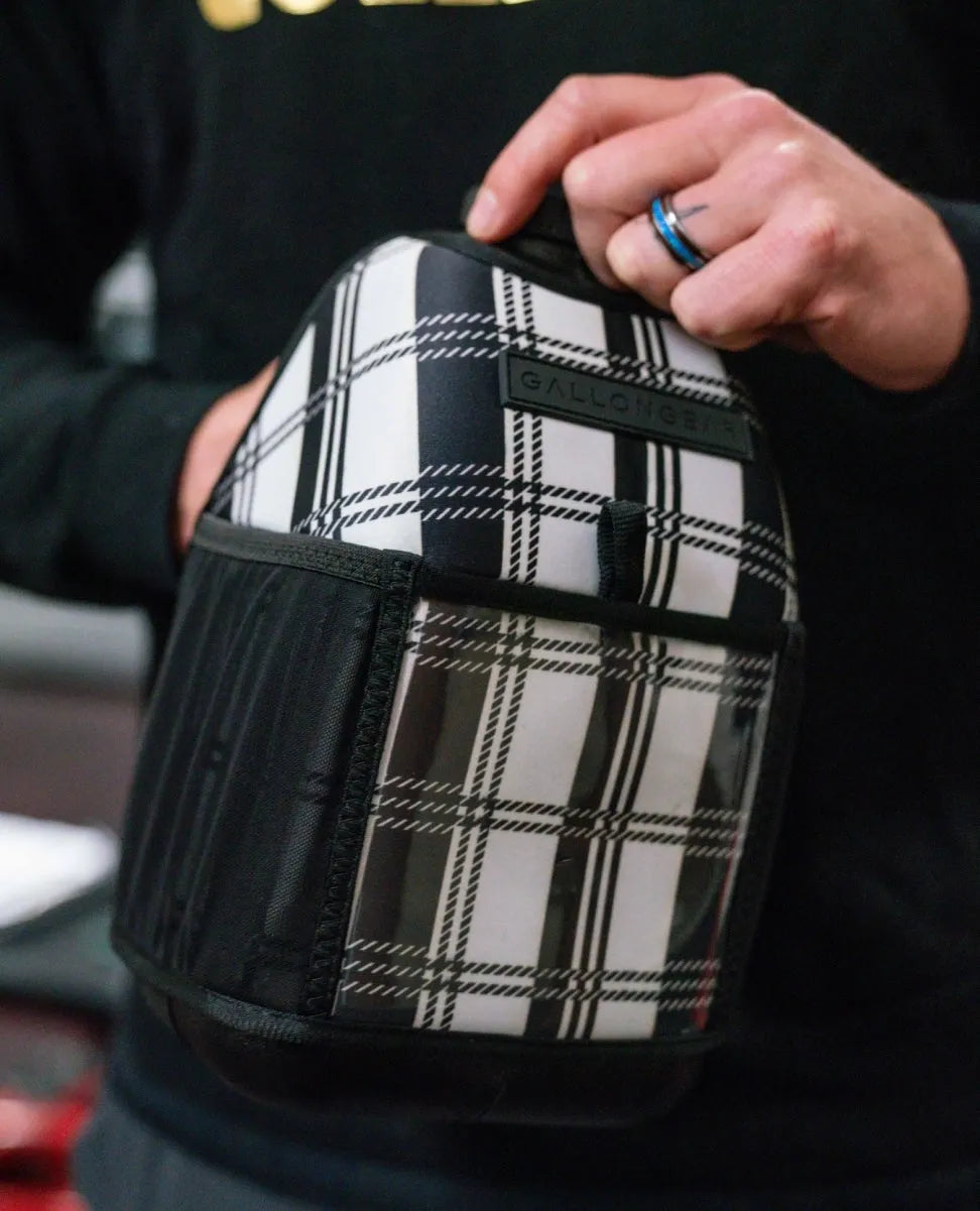 "2025" GALLON GEAR 1 GALLON BOOTY | GYM WATER BOTTLE SLEEVE (PLAID WHITE/BLACK)#