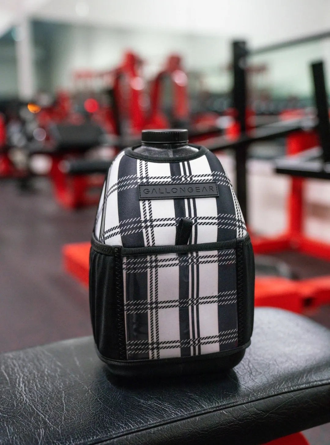 "2025" GALLON GEAR 1 GALLON BOOTY | GYM WATER BOTTLE SLEEVE (PLAID WHITE/BLACK)#