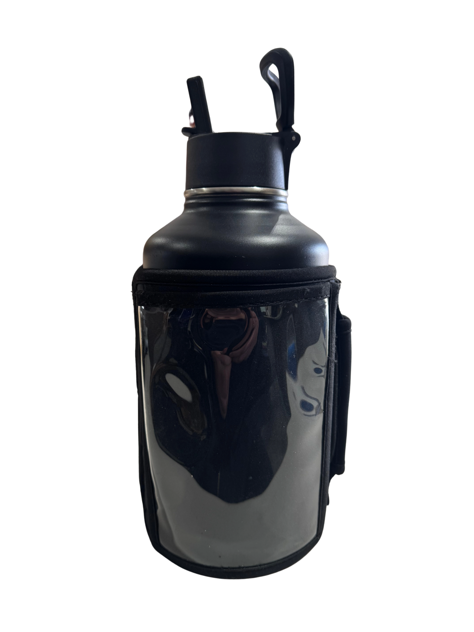 * IN STOCK * 2025 GALLON GEAR COMBO 64 OUNCE STAINLESS STEEL | GYM WATER BOTTLE WITH SLEEVE | NEOPRENE SLEEVE WITH CARRYING HANDLE (BLACK BOTTLE/BLACK SLEEVE)