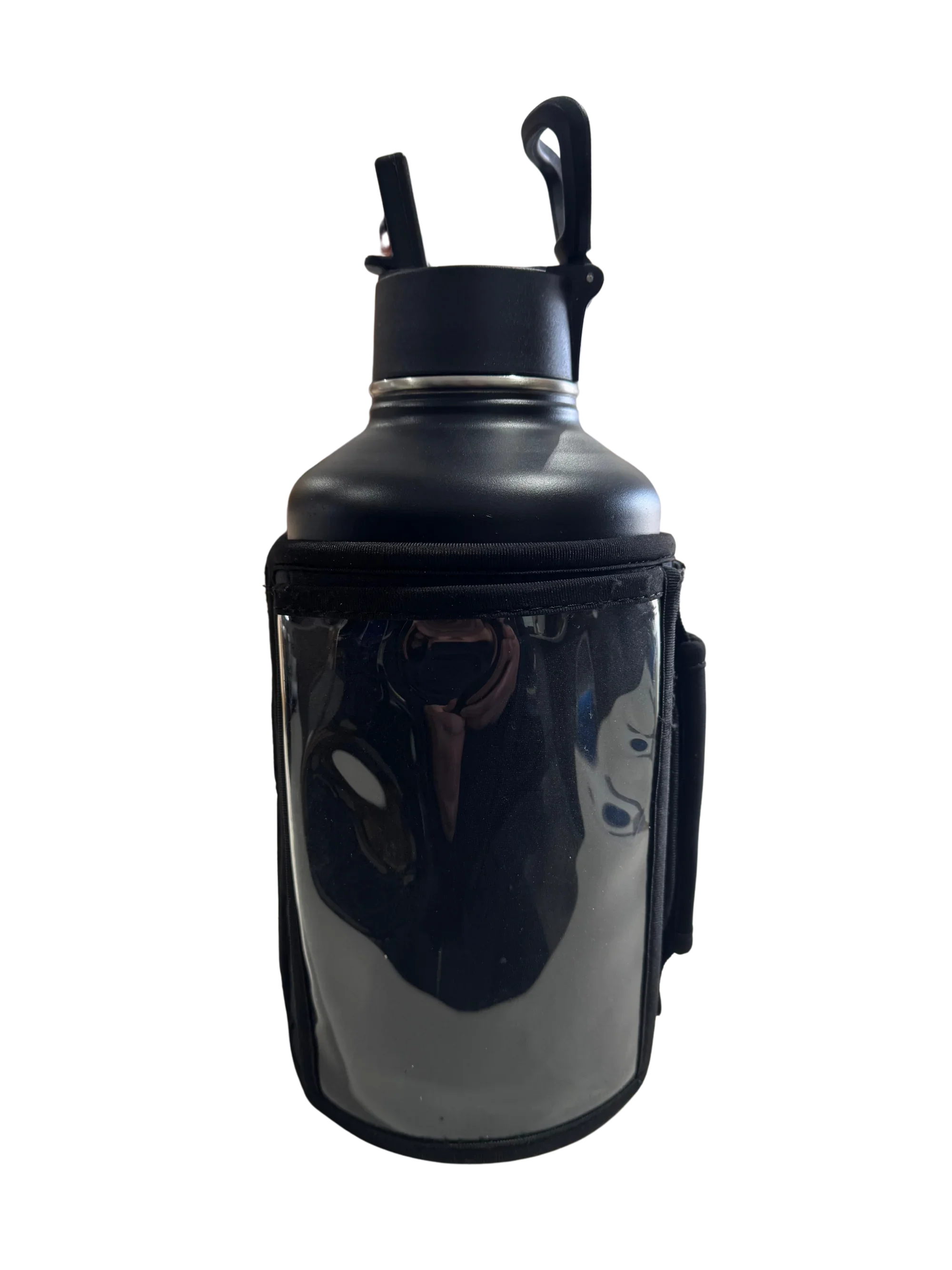 Water Bottle Stainless Steel Combo with Straw and Sleeve 64 Oz | Gallon Gear | Black Bottle | Black Sleeve | Hot/Cold