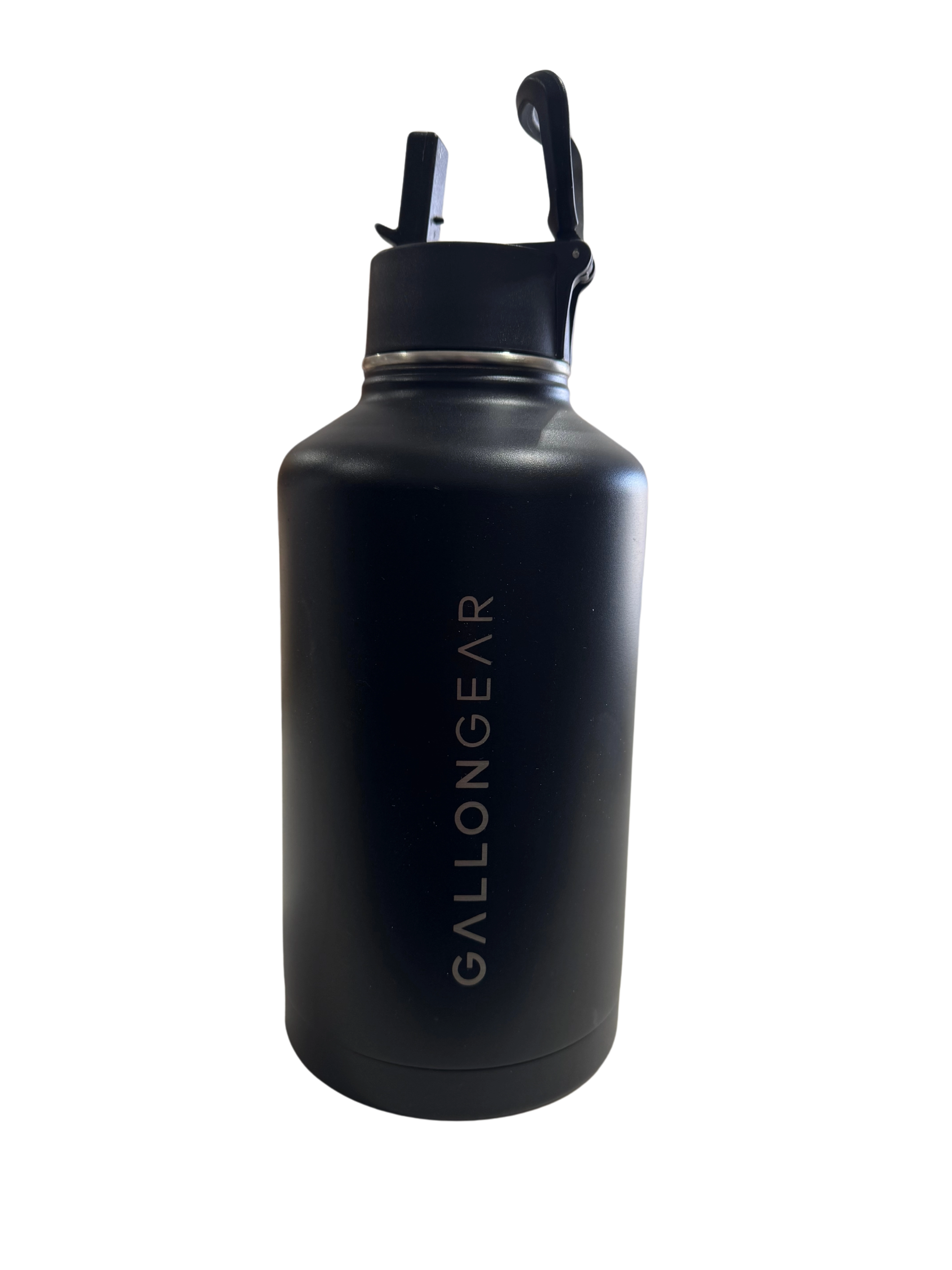 * IN STOCK * 2025 GALLON GEAR COMBO 64 OUNCE STAINLESS STEEL | GYM WATER BOTTLE WITH SLEEVE | NEOPRENE SLEEVE WITH CARRYING HANDLE (BLACK BOTTLE/BLACK SLEEVE)