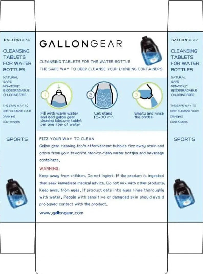 Gallon Gear Cleaning Tablets | Clean Stainless Steel, Thermos, Tumbler, Insulated, Plastic and Reusable Water Bottles | Gallon Gear Cleaning Tablets are Easy and Safe to Use (18 Tablets)